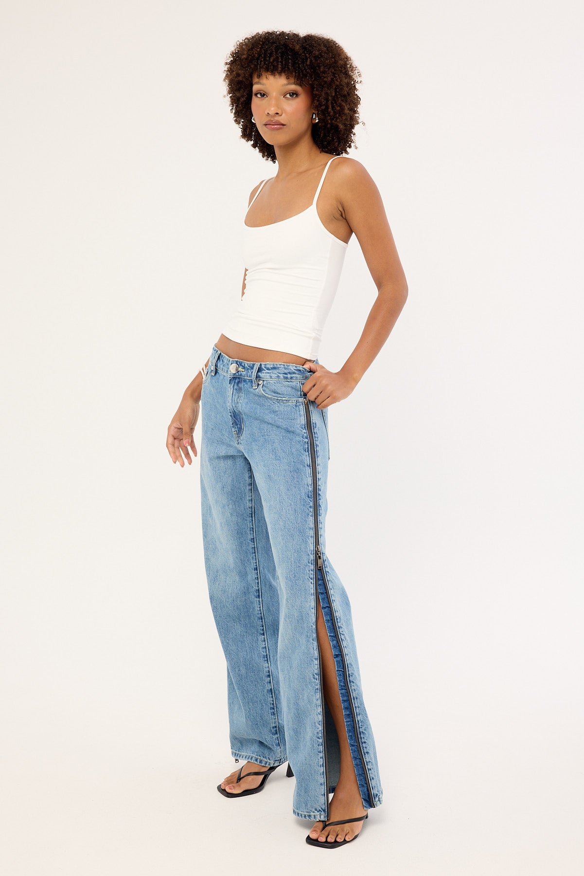 One Teaspoon Low Riders Low Waist Wide Leg Zipped Denim Jeans Pretty Blue