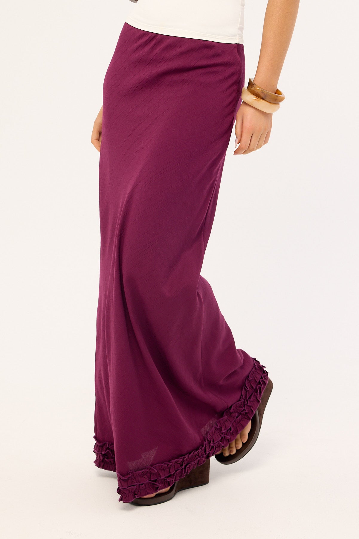 Perfect Stranger Jada Frill Maxi Skirt Plum