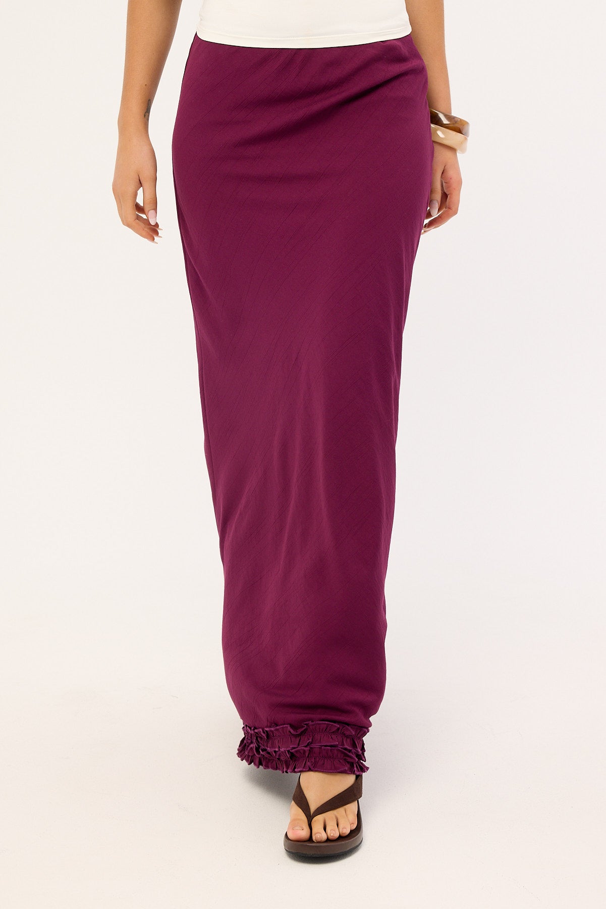 Perfect Stranger Jada Frill Maxi Skirt Plum