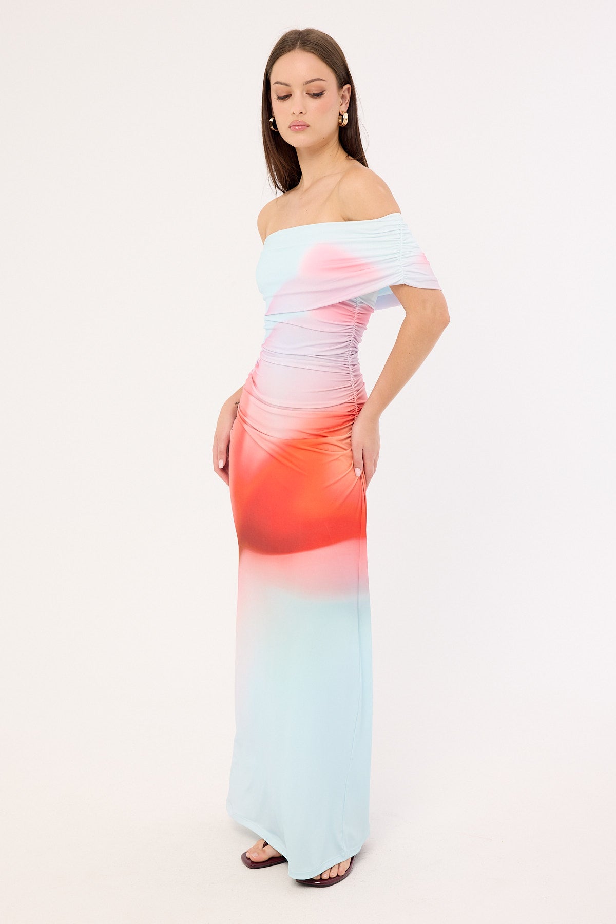 Perfect Stranger Yasmin Off Shoulder Maxi Dress Red Print