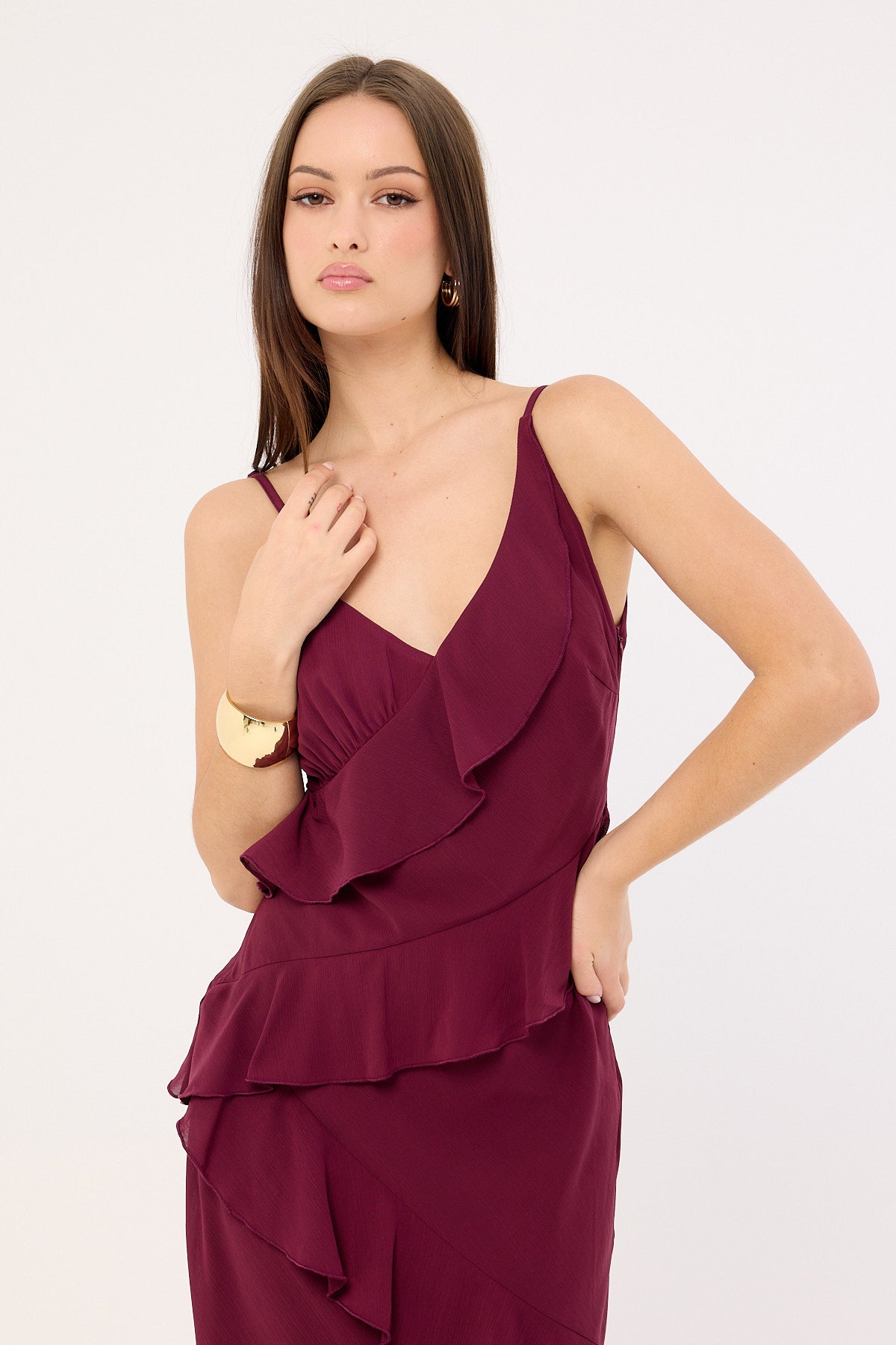 Perfect Stranger Armina Frill Maxi Dress Plum