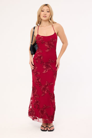 Luck + Trouble Nia Applique Maxi Dress Burgundy