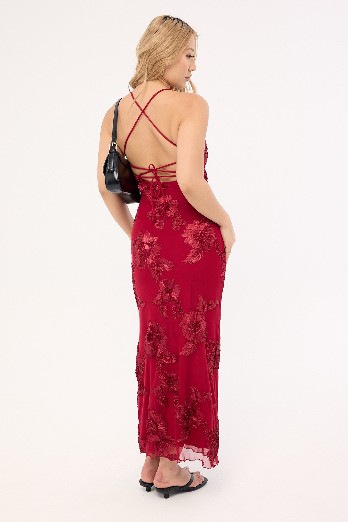 Luck & Trouble Nia Applique Maxi Dress Burgundy