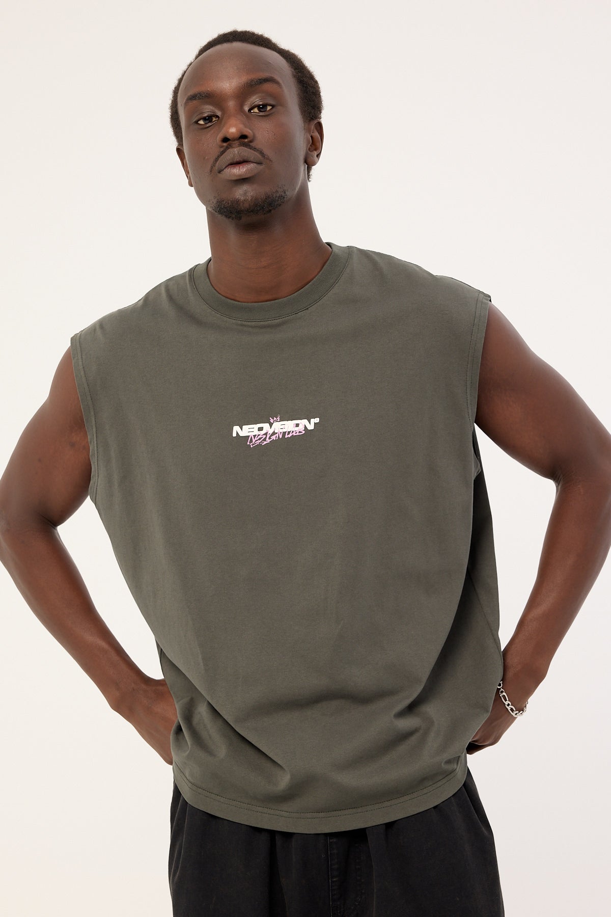 Neovision Mural Muscle Tank Dark Khaki