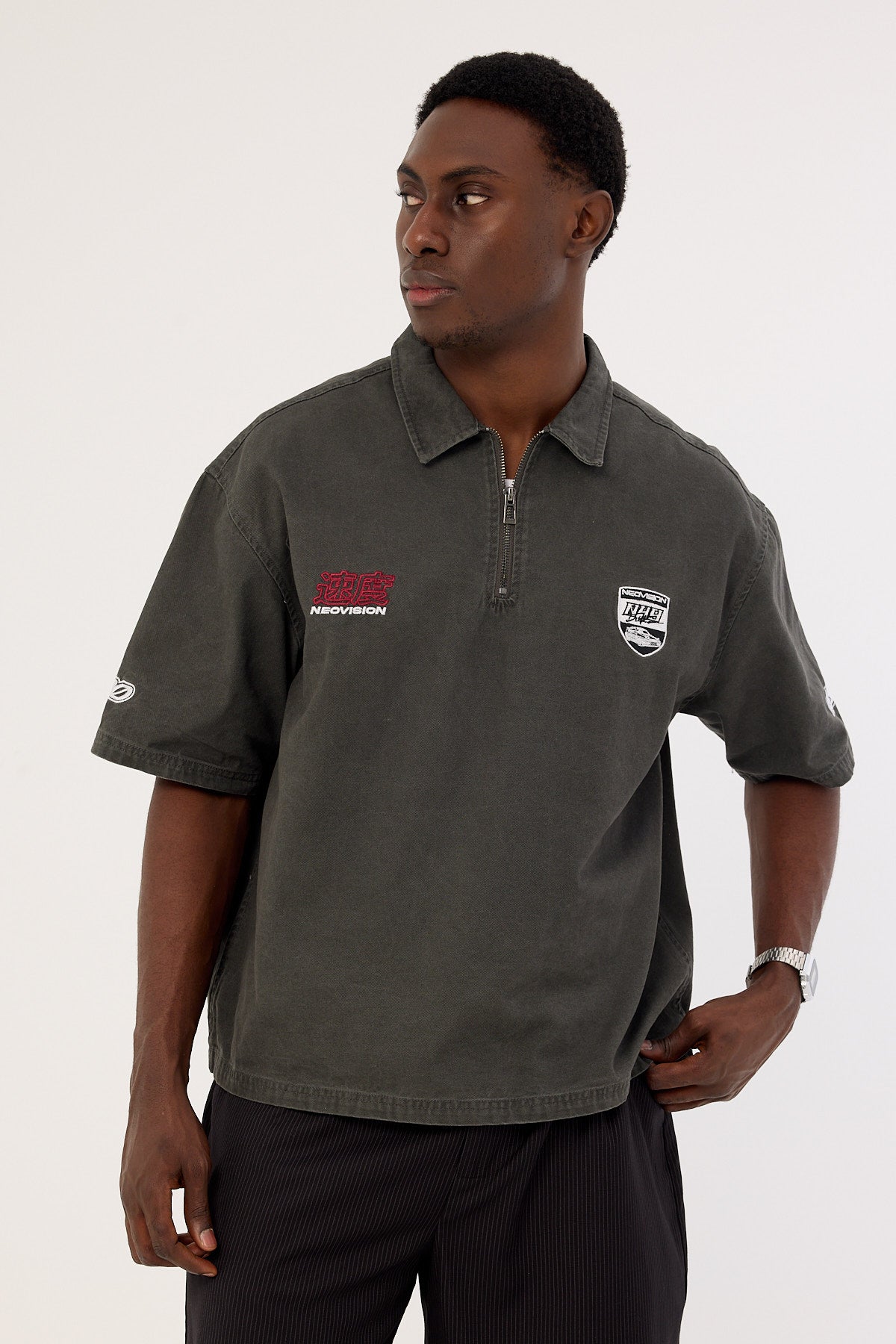 Neovision Reserved Cropped Quarter Zip Polo Charcoal