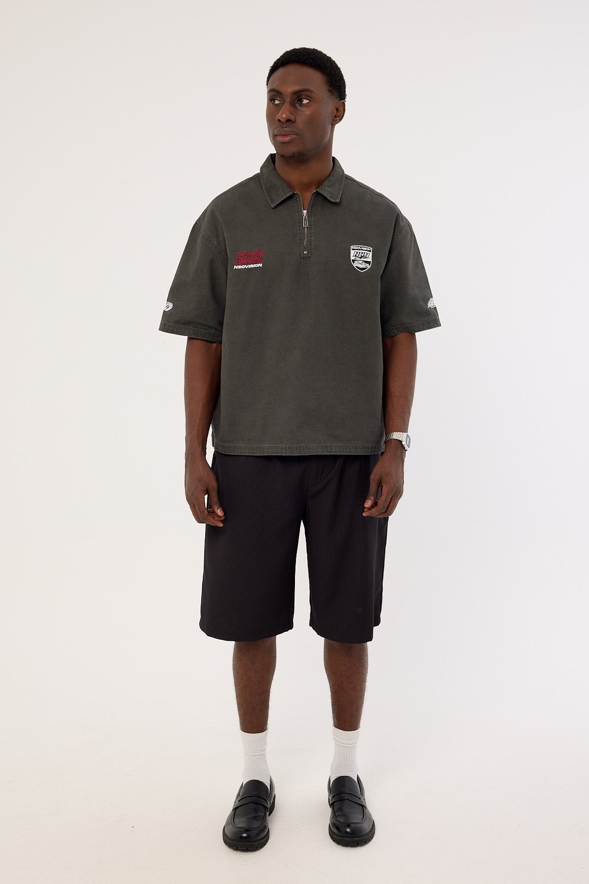 Neovision Reserved Cropped Quarter Zip Polo Charcoal