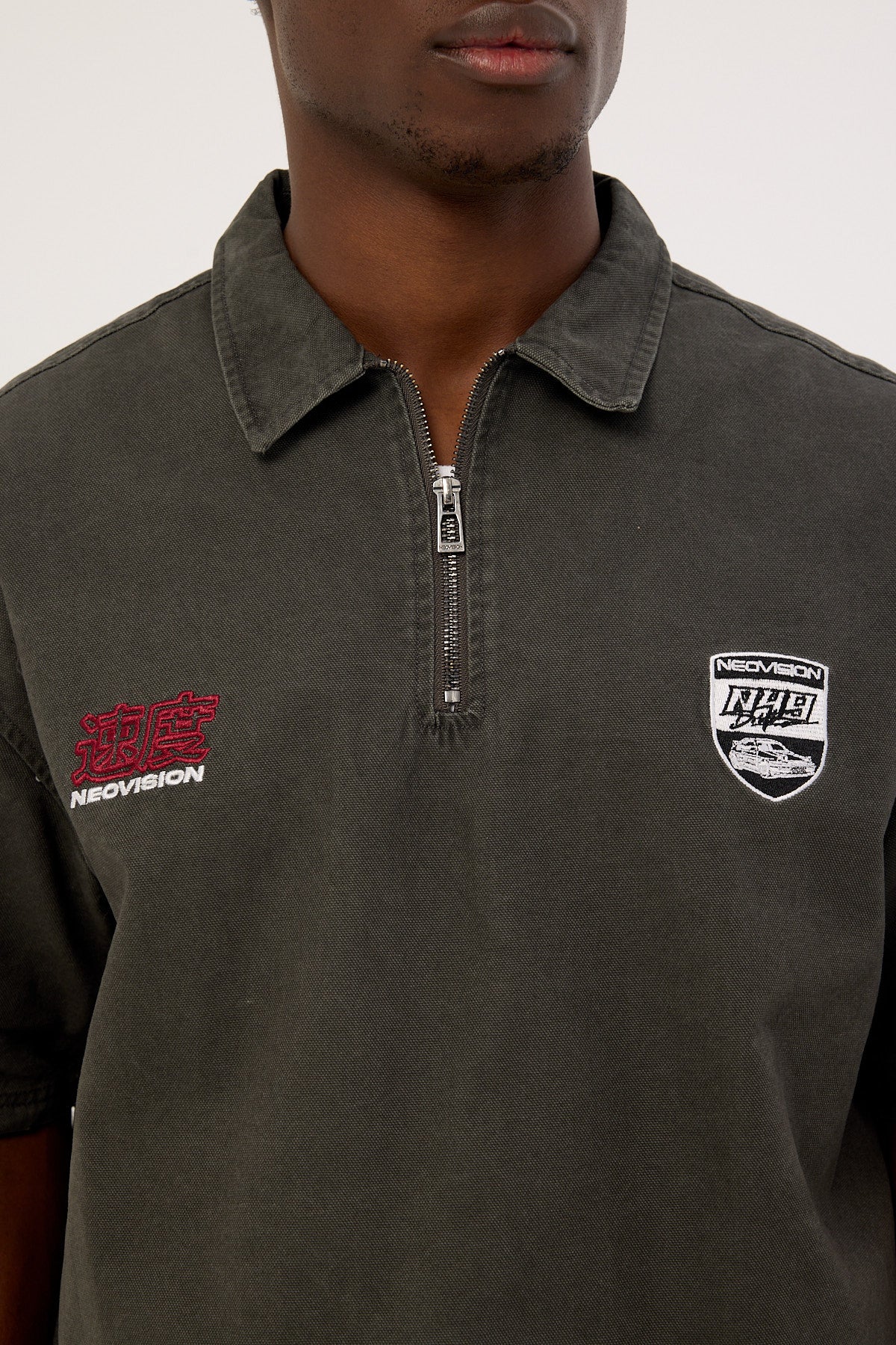 Neovision Reserved Cropped Quarter Zip Polo Charcoal