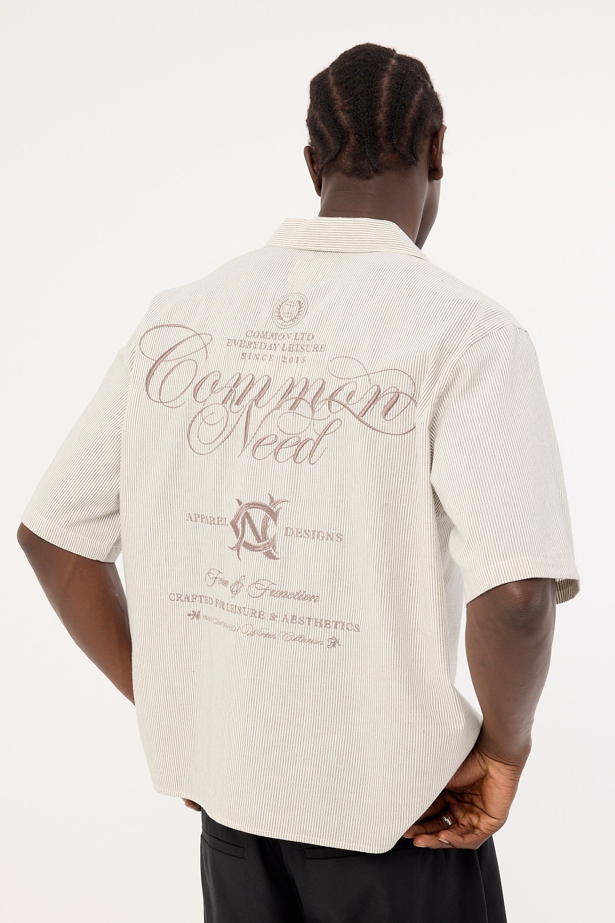 Common Need Relay Boxy Cropped Resort Shirt Oat Stripe