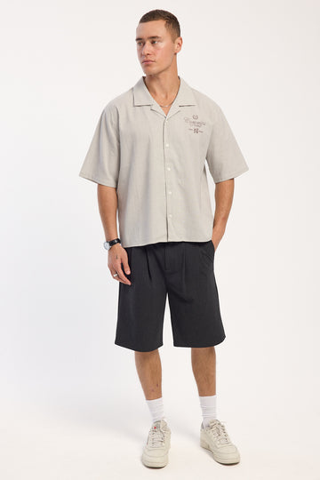 Common Need Relay Boxy Cropped Resort Shirt Oat Stripe