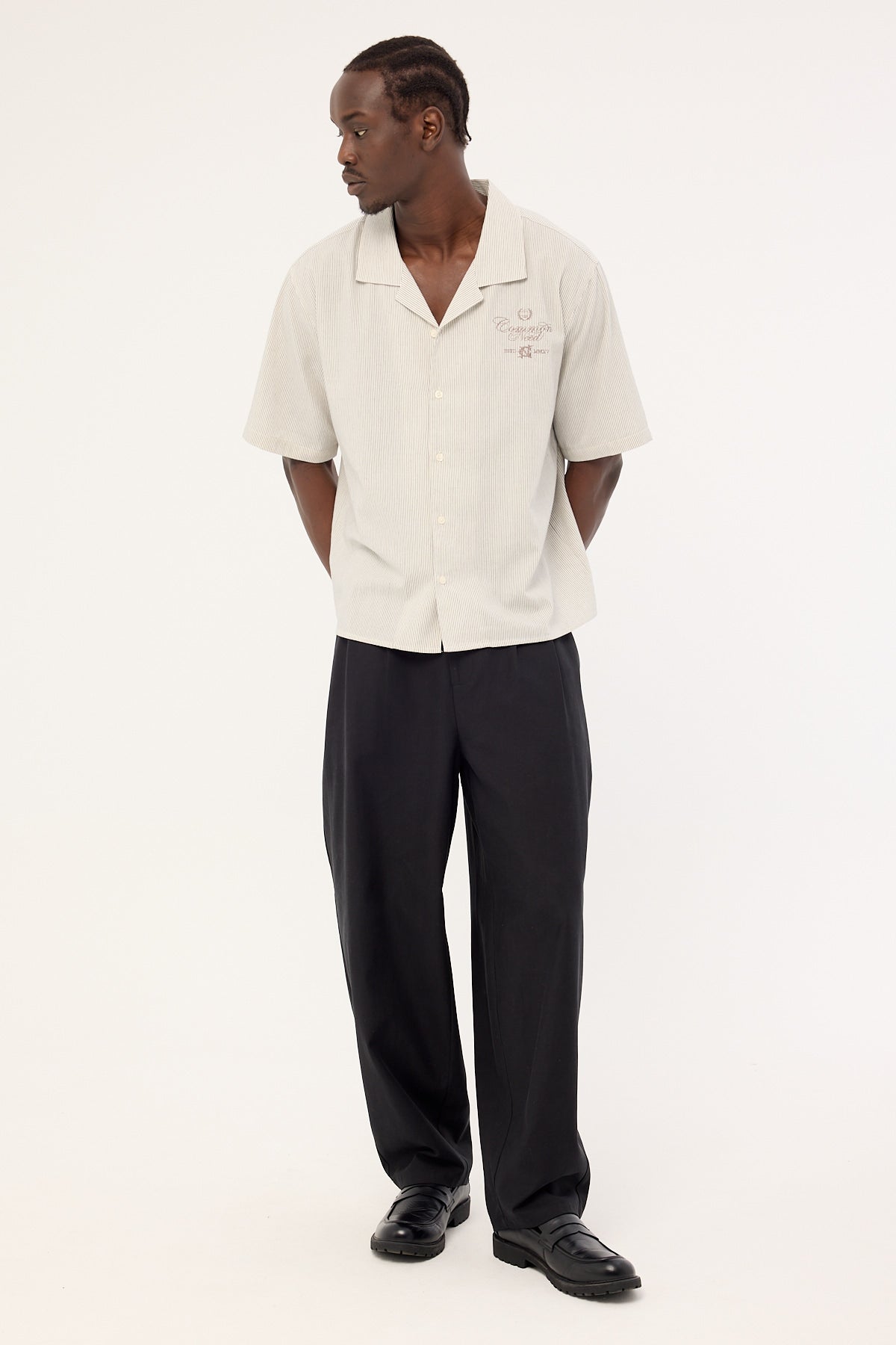 Common Need Relay Boxy Cropped Resort Shirt Oat Stripe