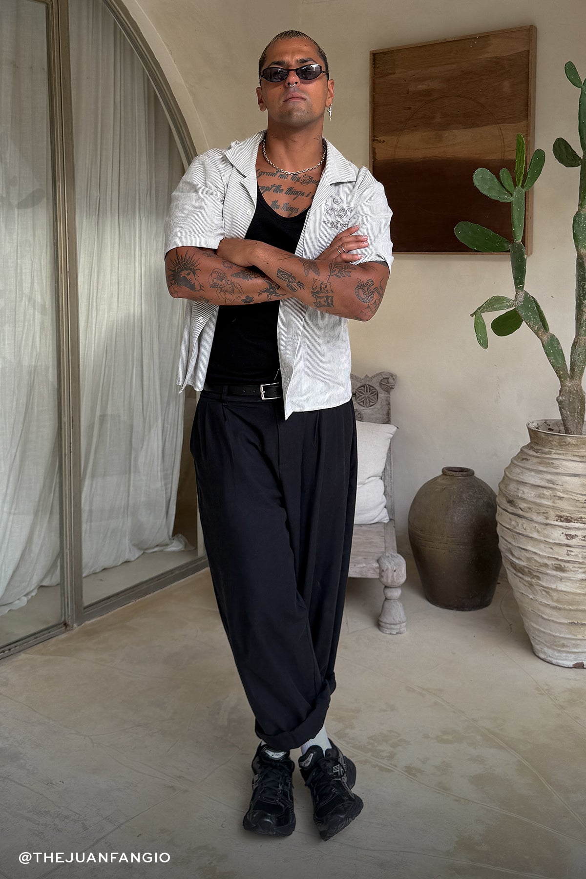 Common Need Relay Boxy Cropped Resort Shirt Oat Stripe