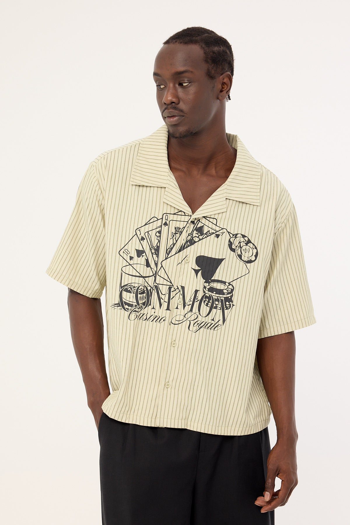 Common Need Royale Boxy Cropped Resort Shirt Sage Stripe