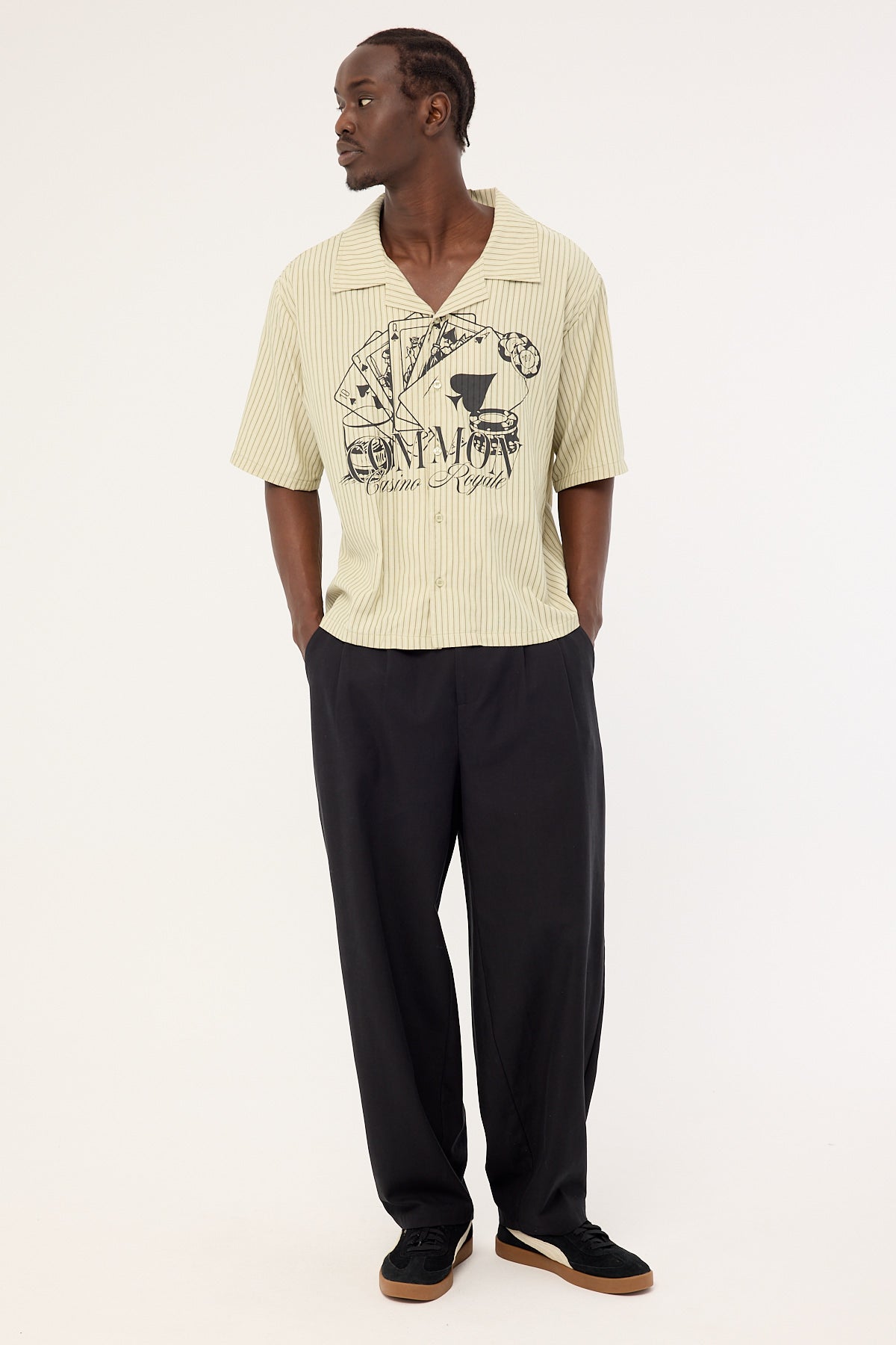 Common Need Royale Boxy Cropped Resort Shirt Sage Stripe