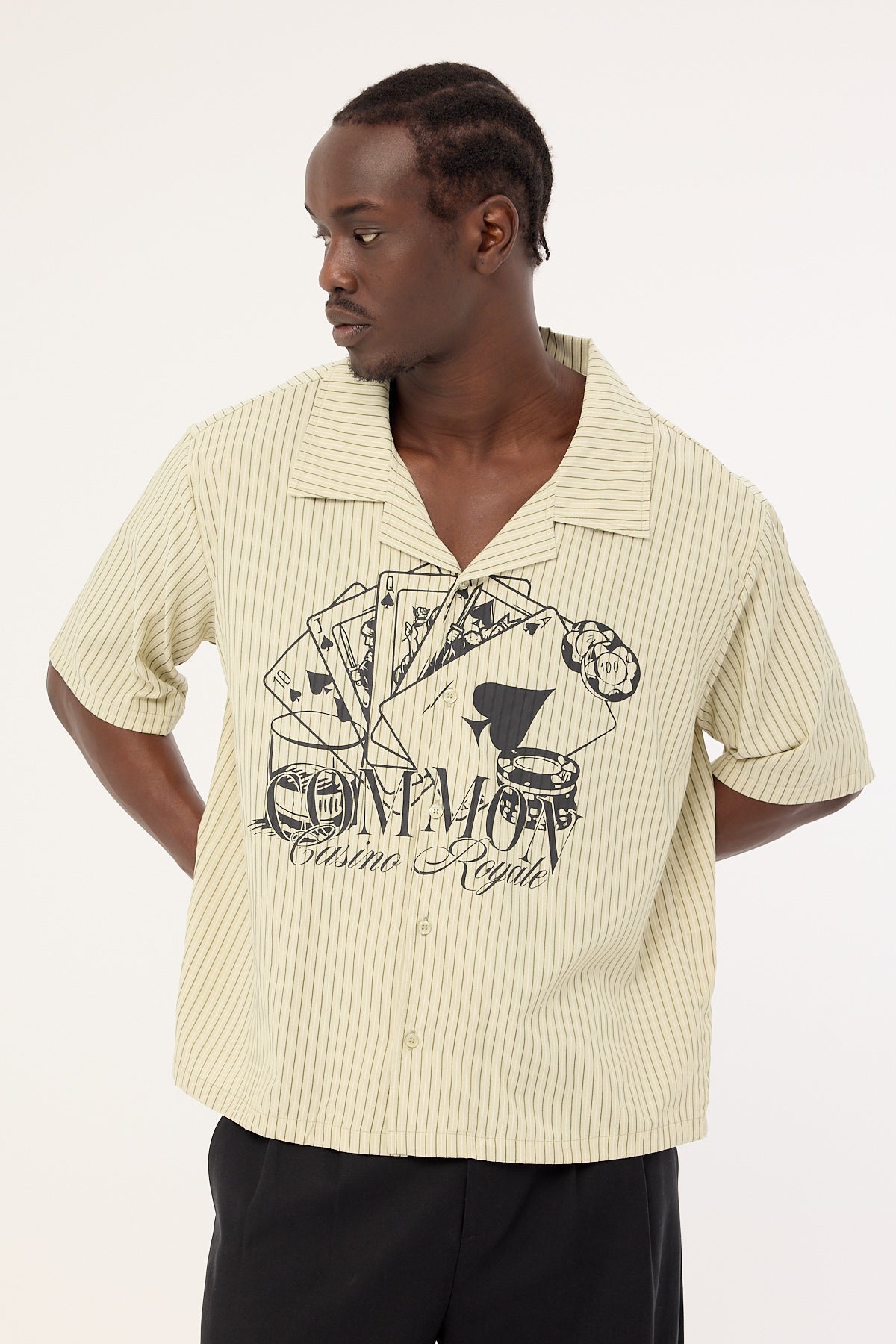 Common Need Royale Boxy Cropped Resort Shirt Sage Stripe