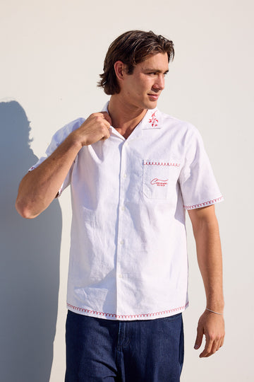Common Need Bloomed Linen Resort Shirt White