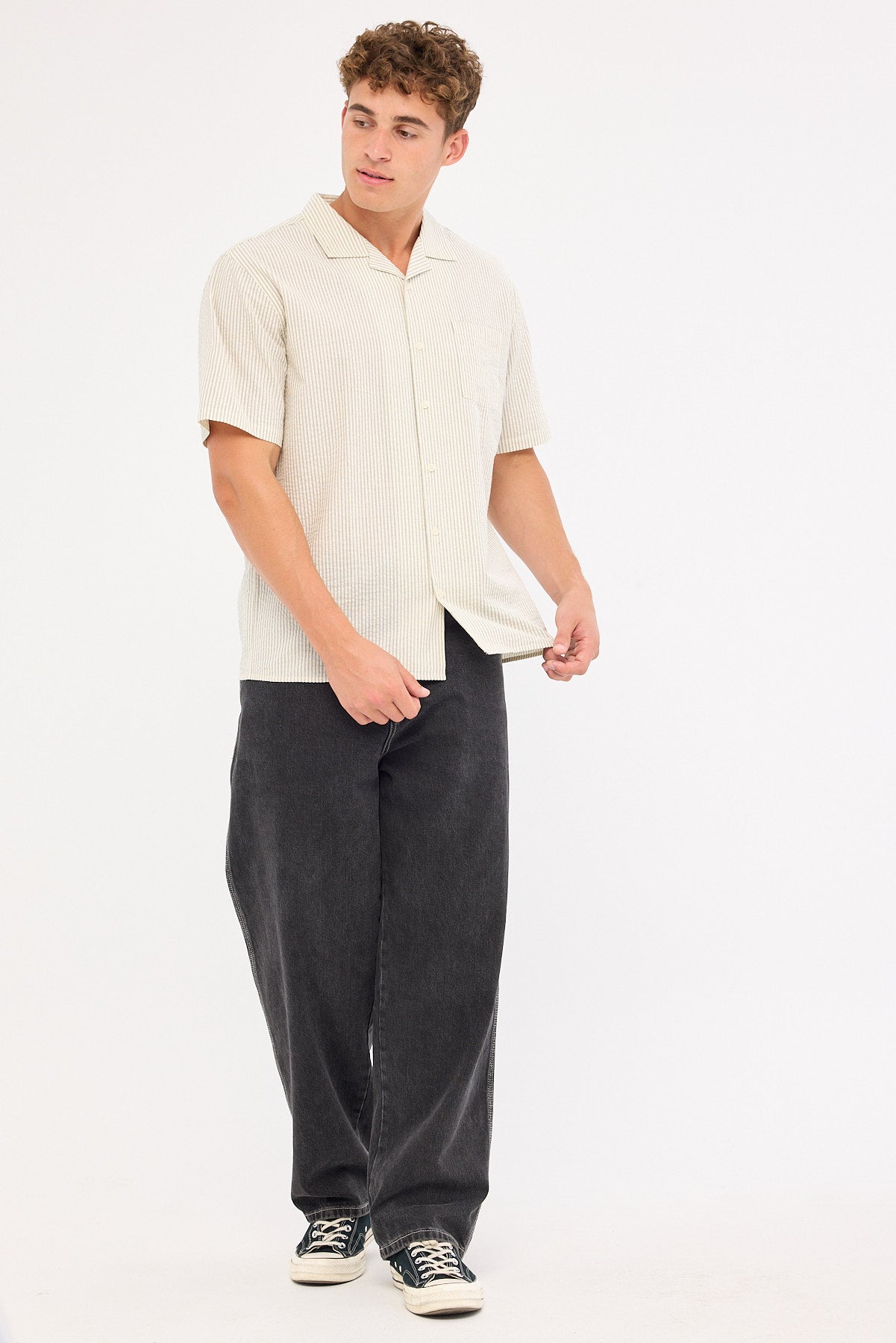 Common Need Myles Resort Shirt Off White/ Black Stripe