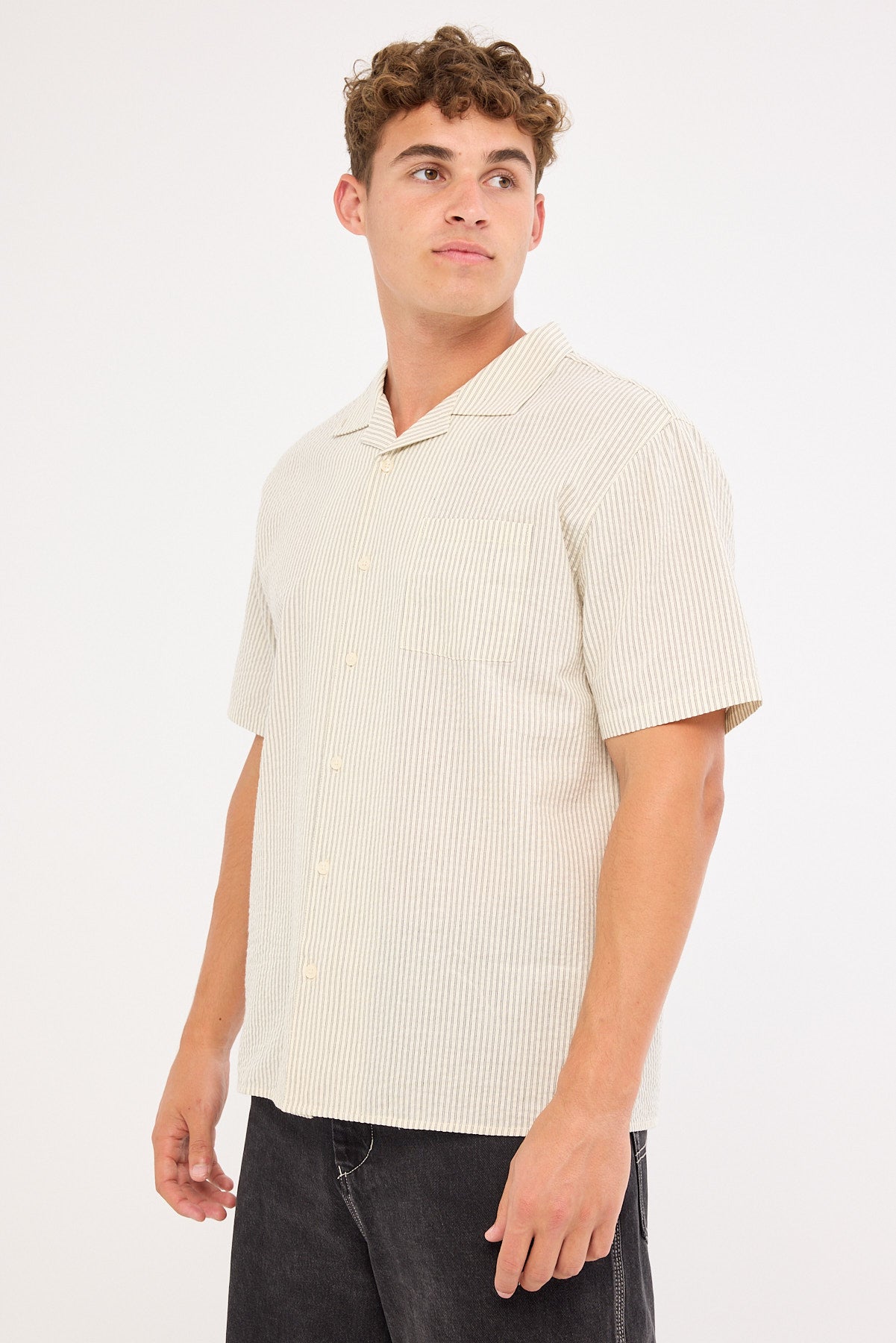 Common Need Myles Resort Shirt Off White/ Black Stripe