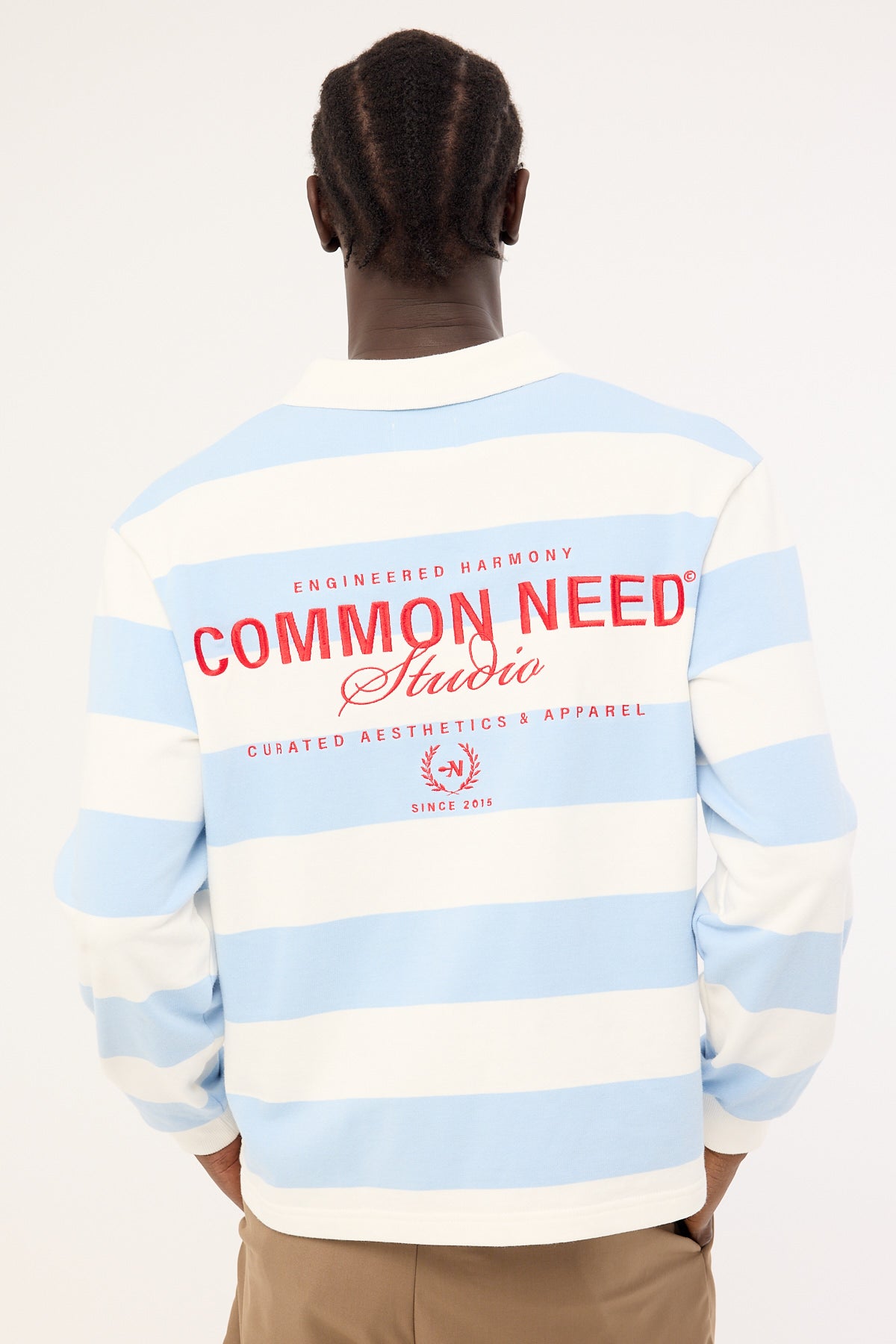 Common Need Lineup Cropped Rugby Shirt Light Blue/White