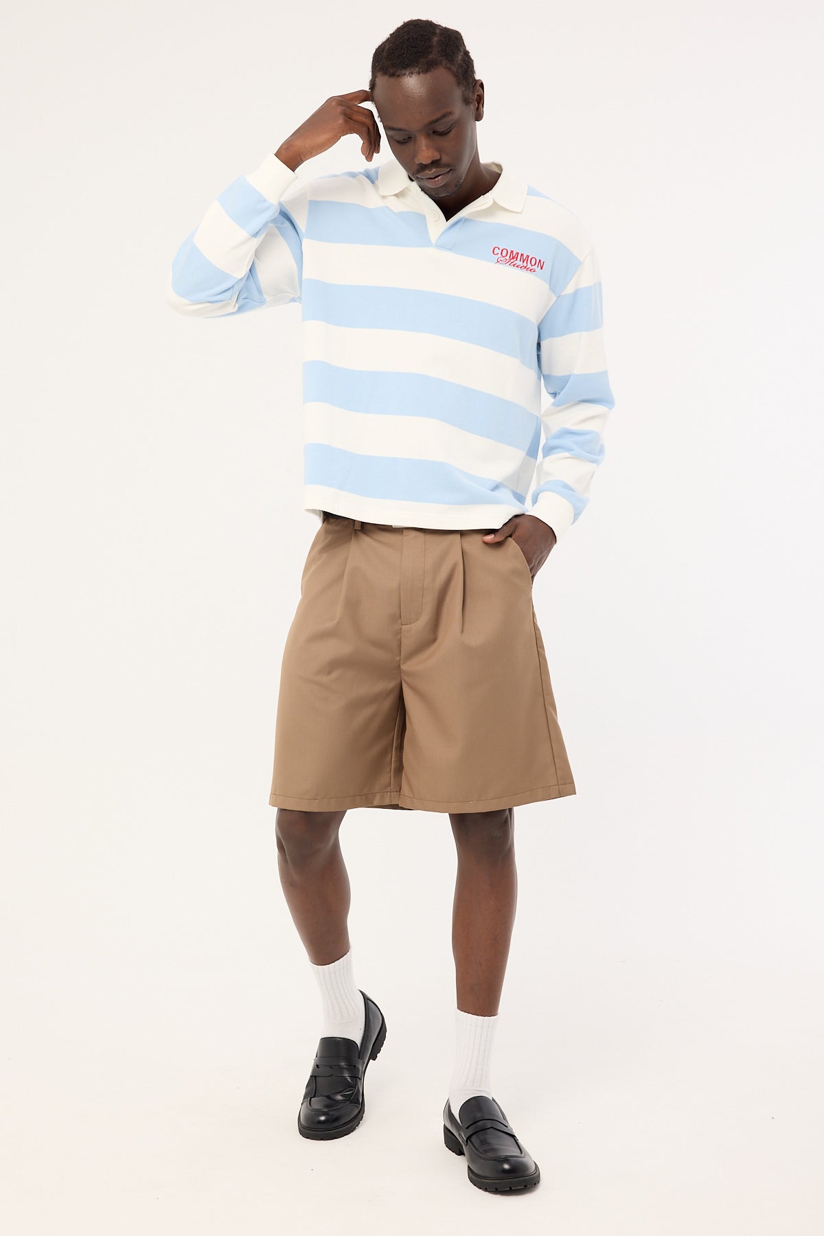 Common Need Lineup Cropped Rugby Shirt Light Blue/White