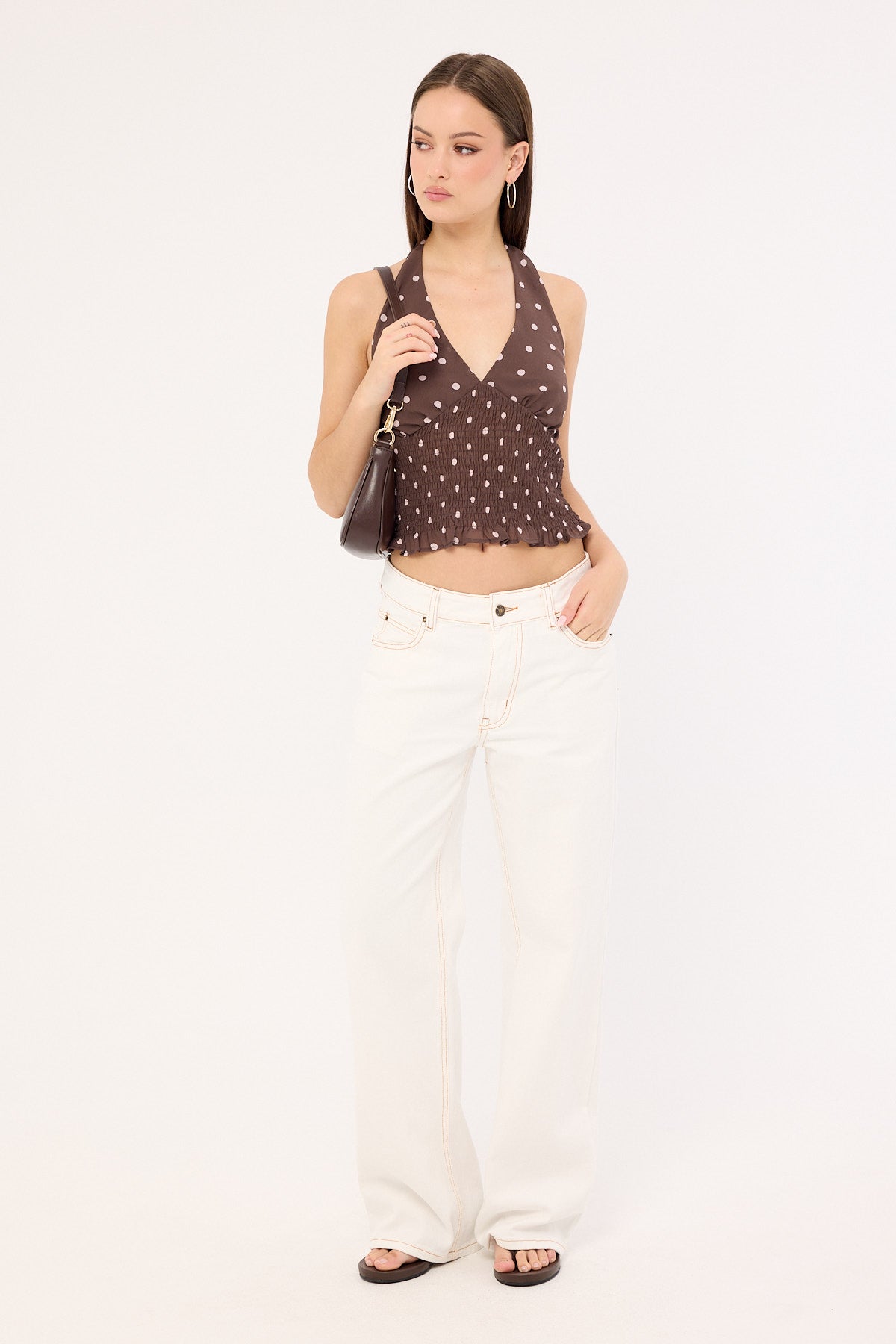 Perfect Stranger Polka Wish Halter Top Brown