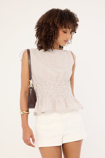 Luck + Trouble Andie Ruched Tie Top Brown
