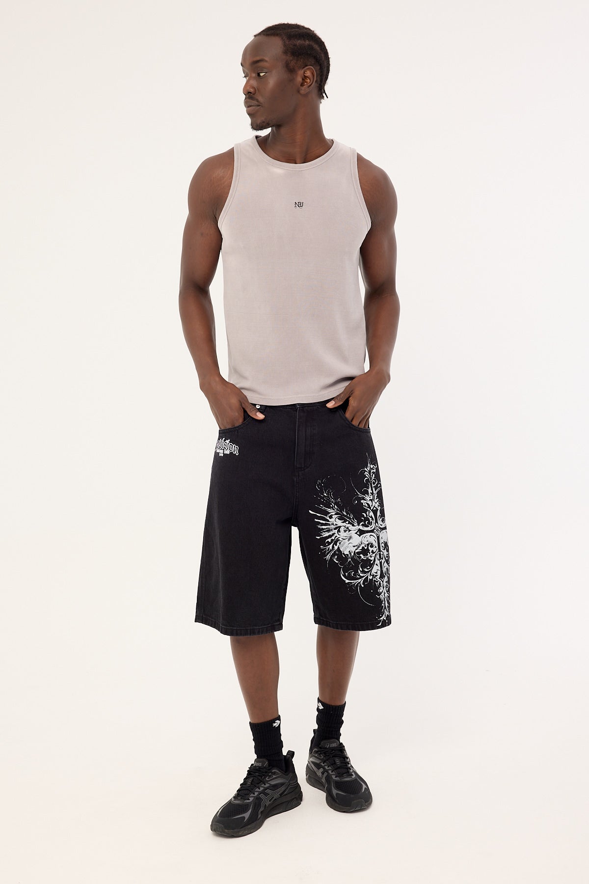 Neovision Fallen Cross Nexa Baggy Jort Dirty Washed Black