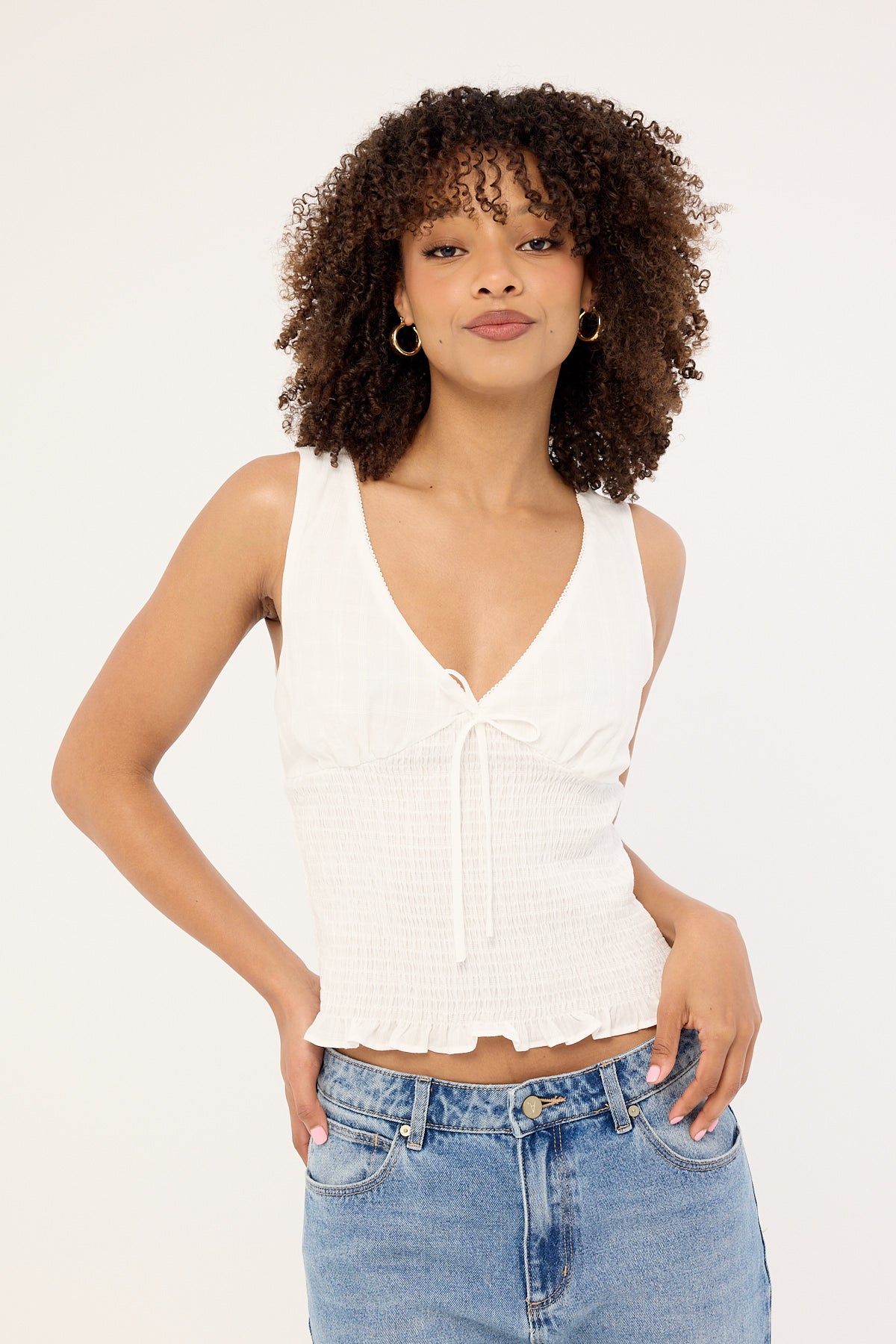 Luck & Trouble Marni Shirred Top White