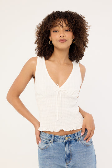 Luck + Trouble Marni Shirred Top White