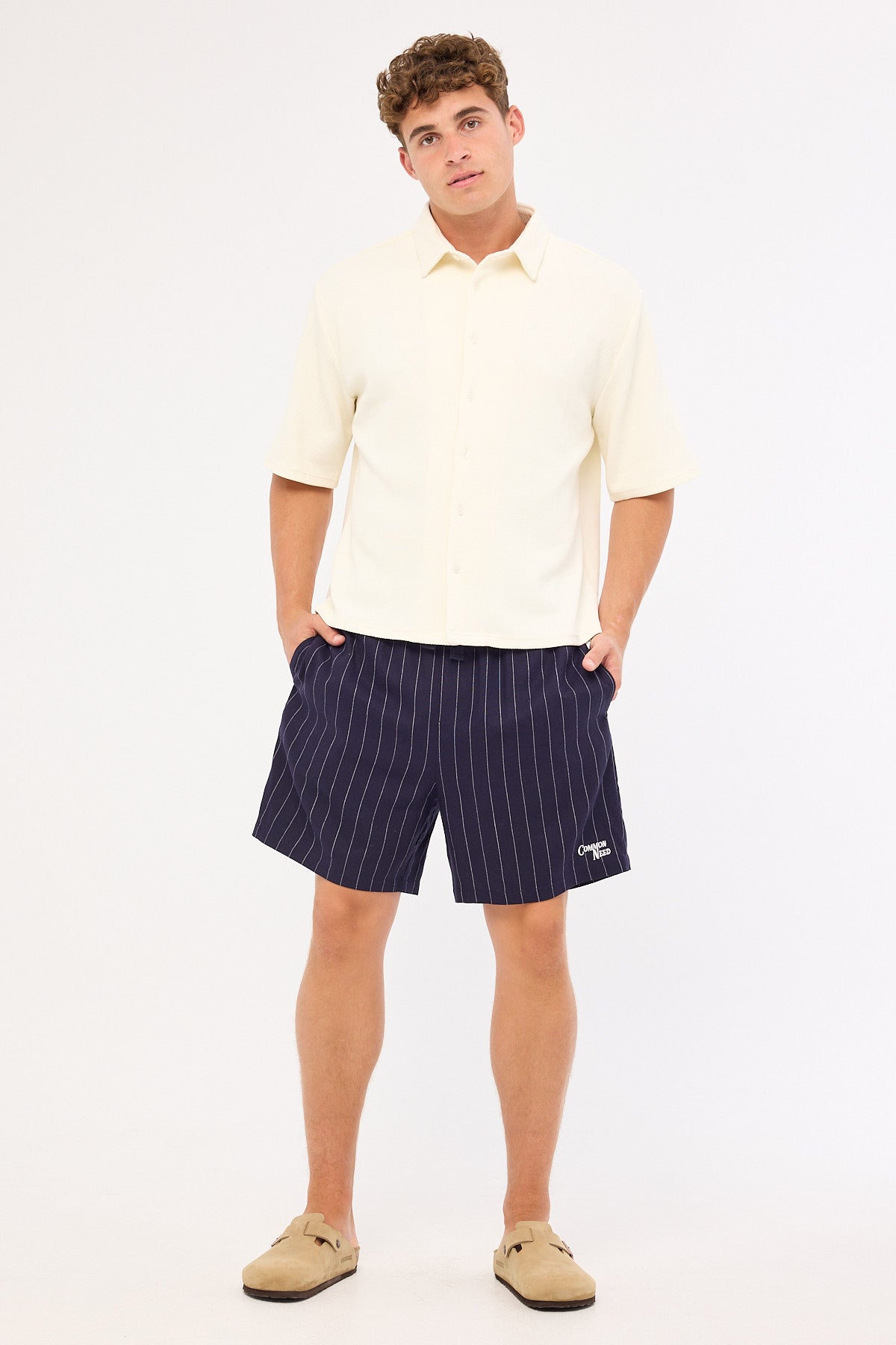 Common Need Santorini Elastic Waist Short Navy Stripe