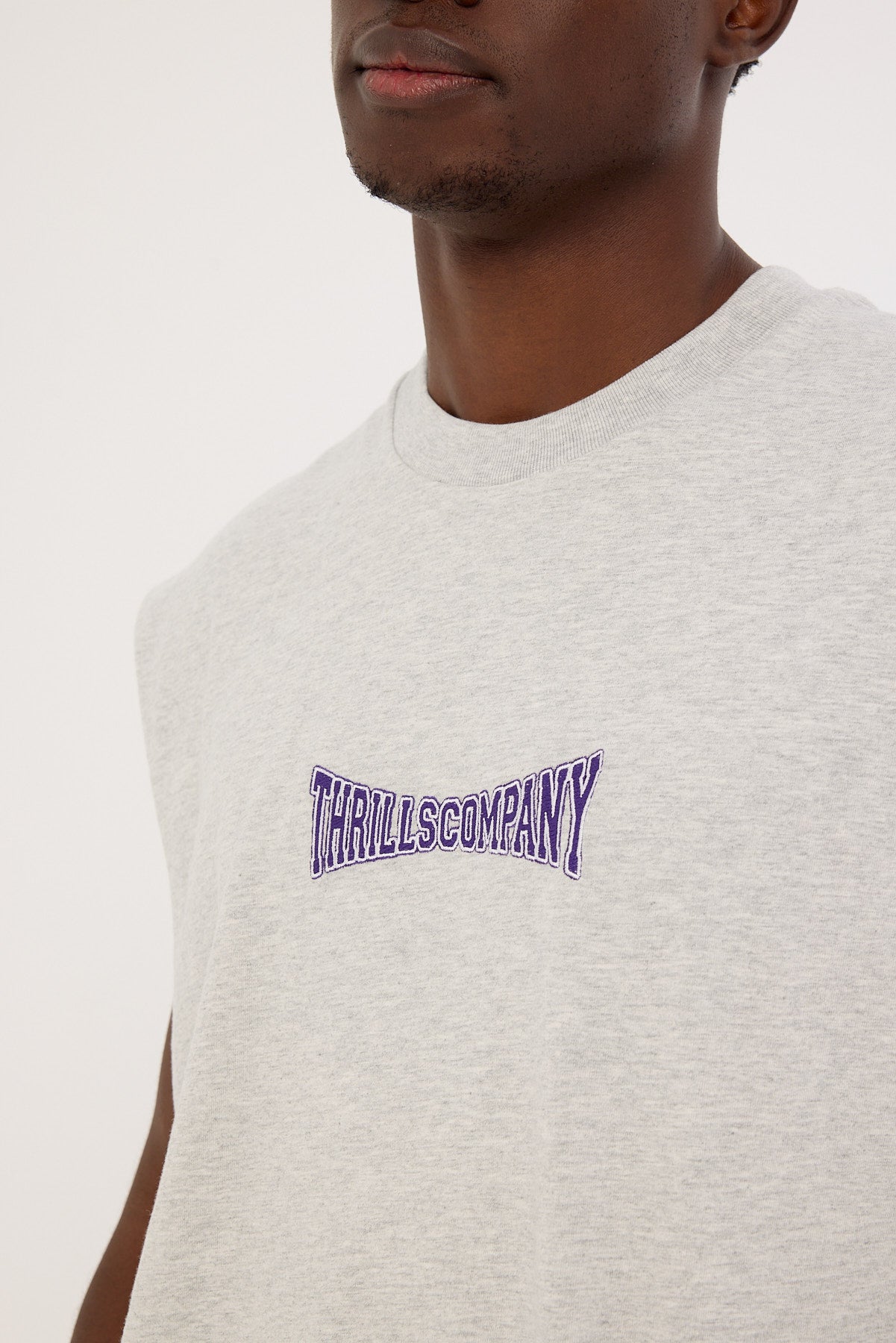 Thrills Double Down Embro Box Fit Oversize Short Muscle Tee Grey