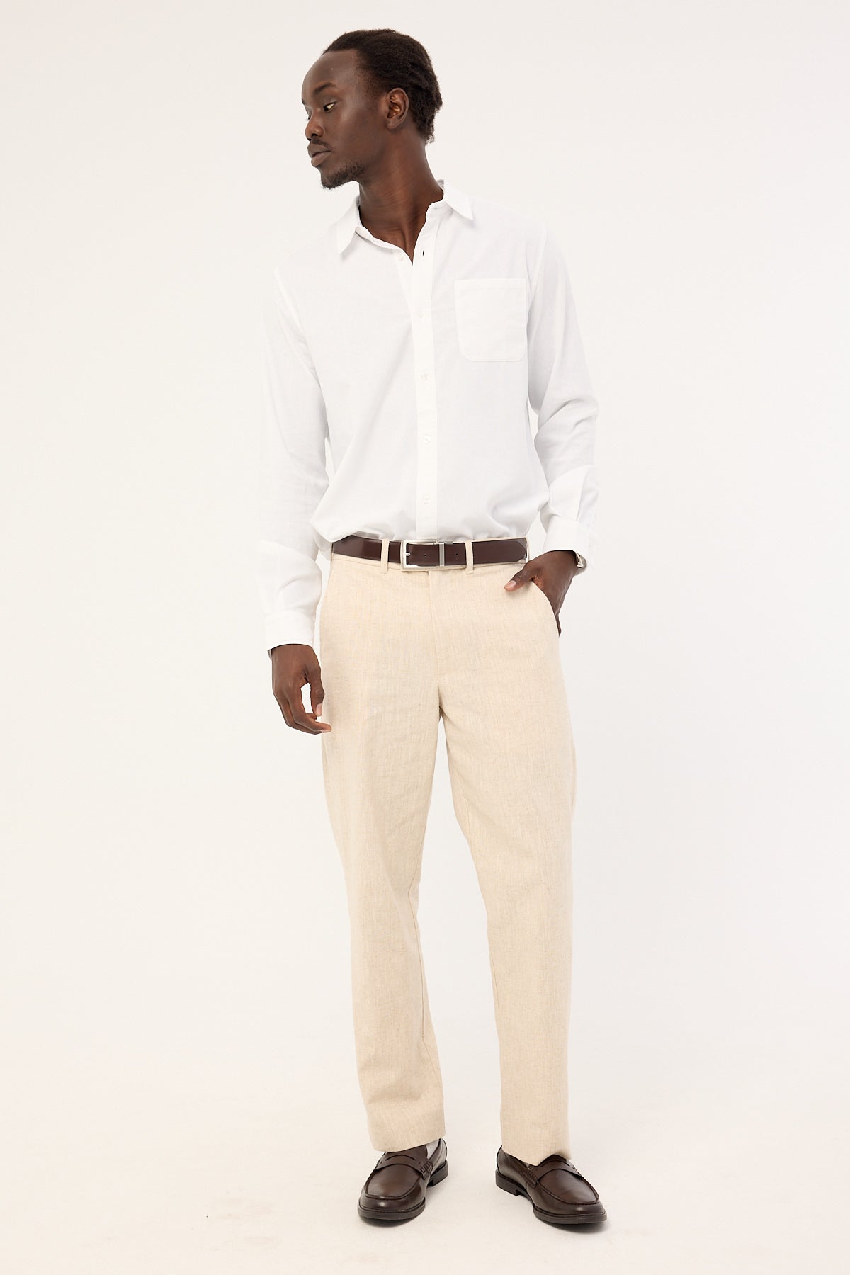 Common Need Classic Linen Long Sleeve Shirt White