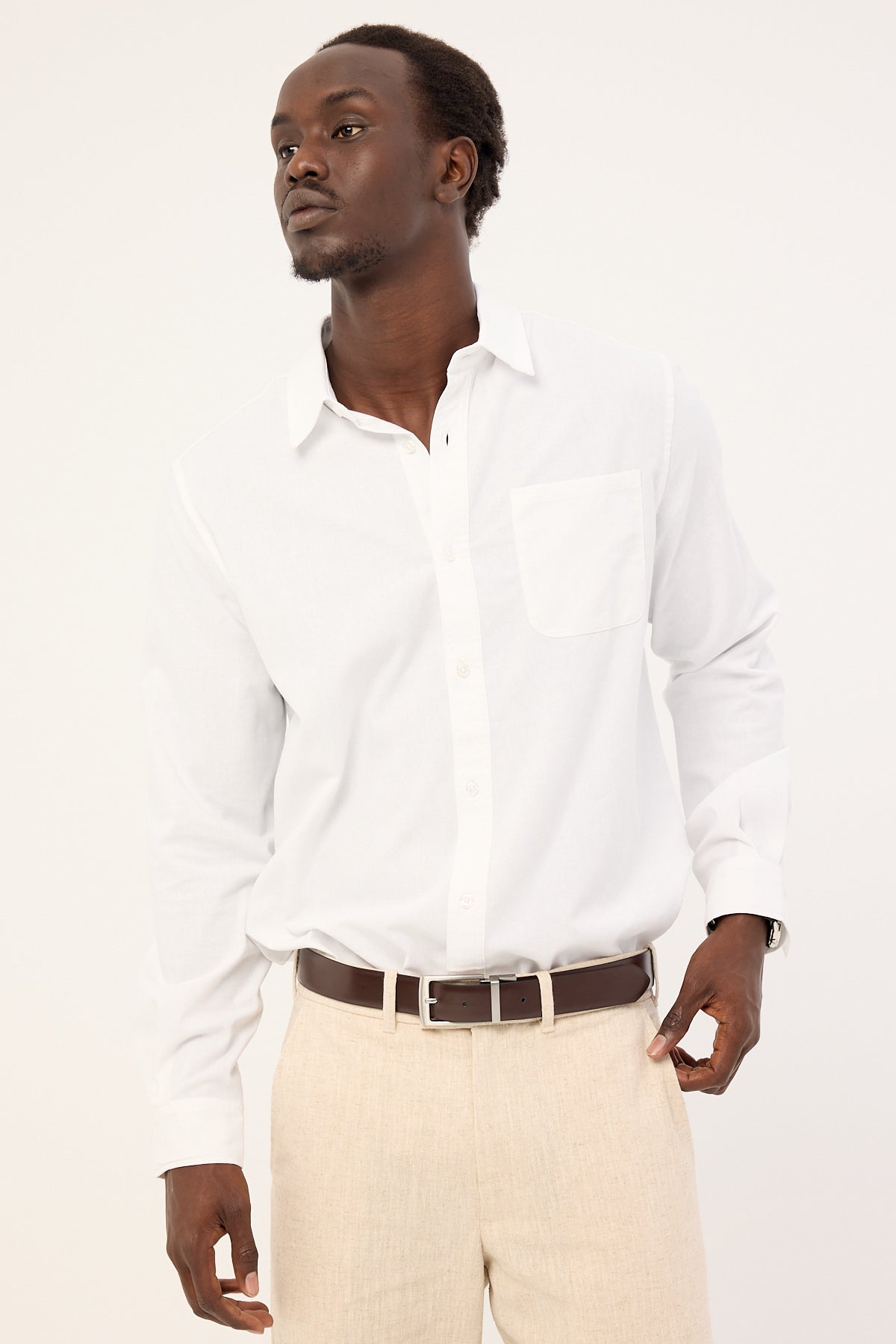 Common Need Classic Linen Long Sleeve Shirt White