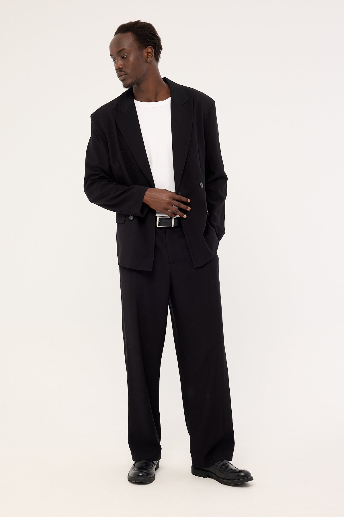 Common Need Leo Double Breasted Relaxed Blazer Black