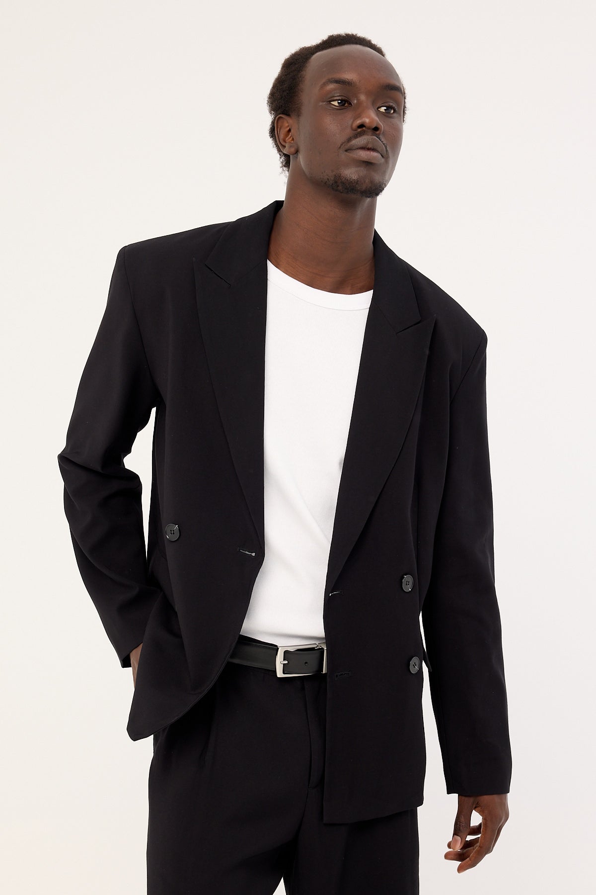 Common Need Leo Double Breasted Relaxed Blazer Black
