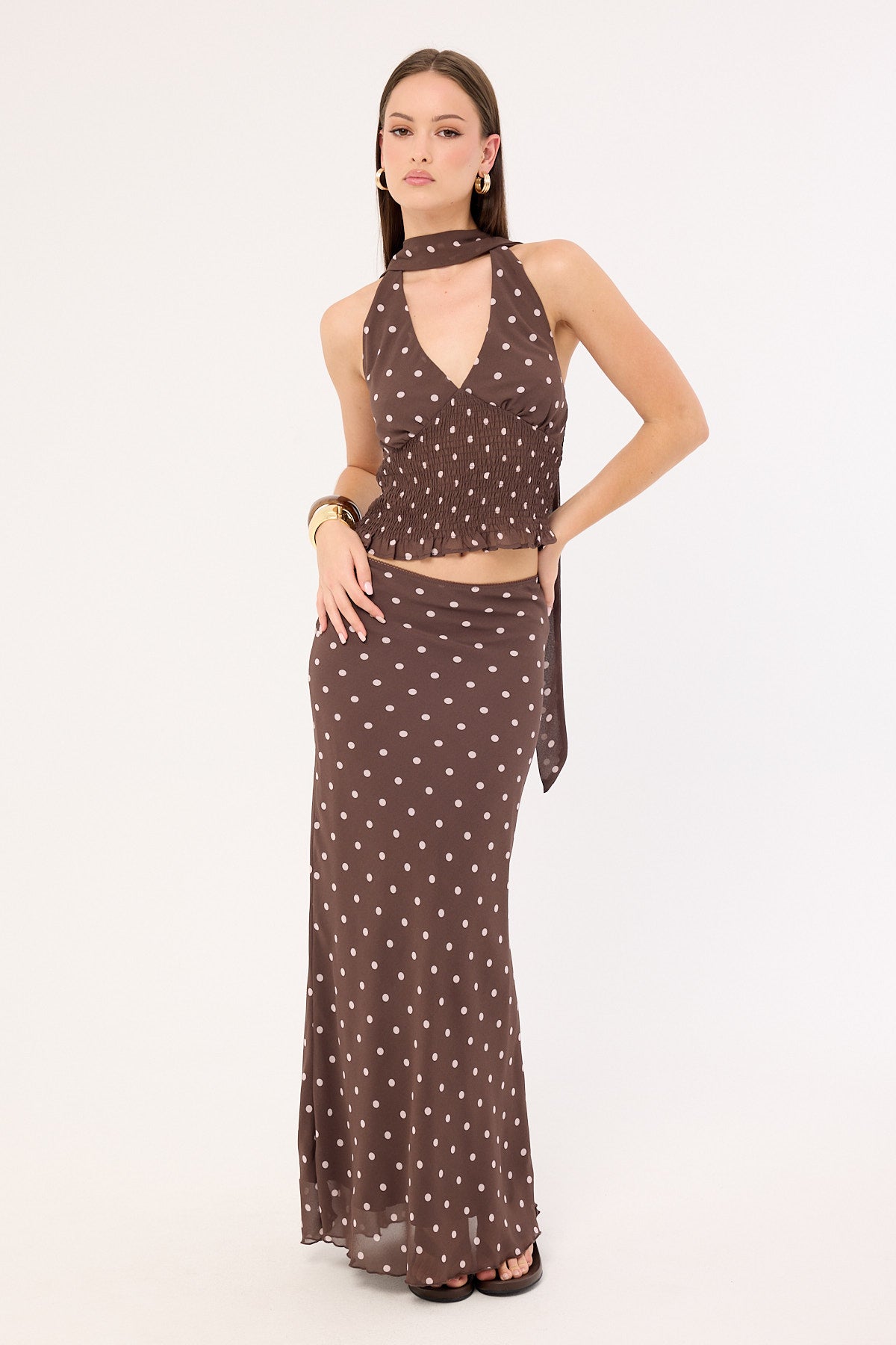 Perfect Stranger Polka Wish Maxi Skirt Brown