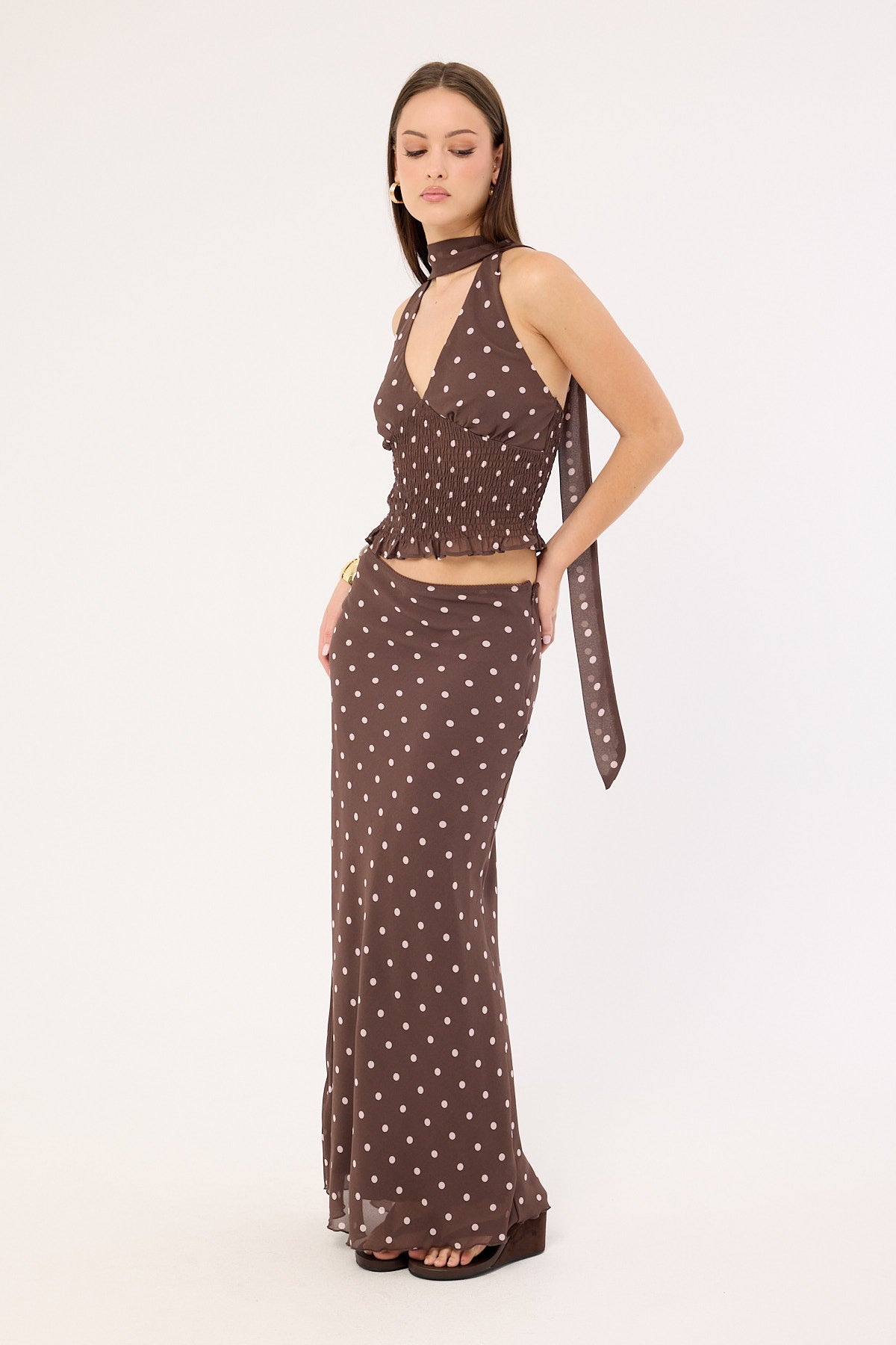 Perfect Stranger Polka Wish Maxi Skirt Brown