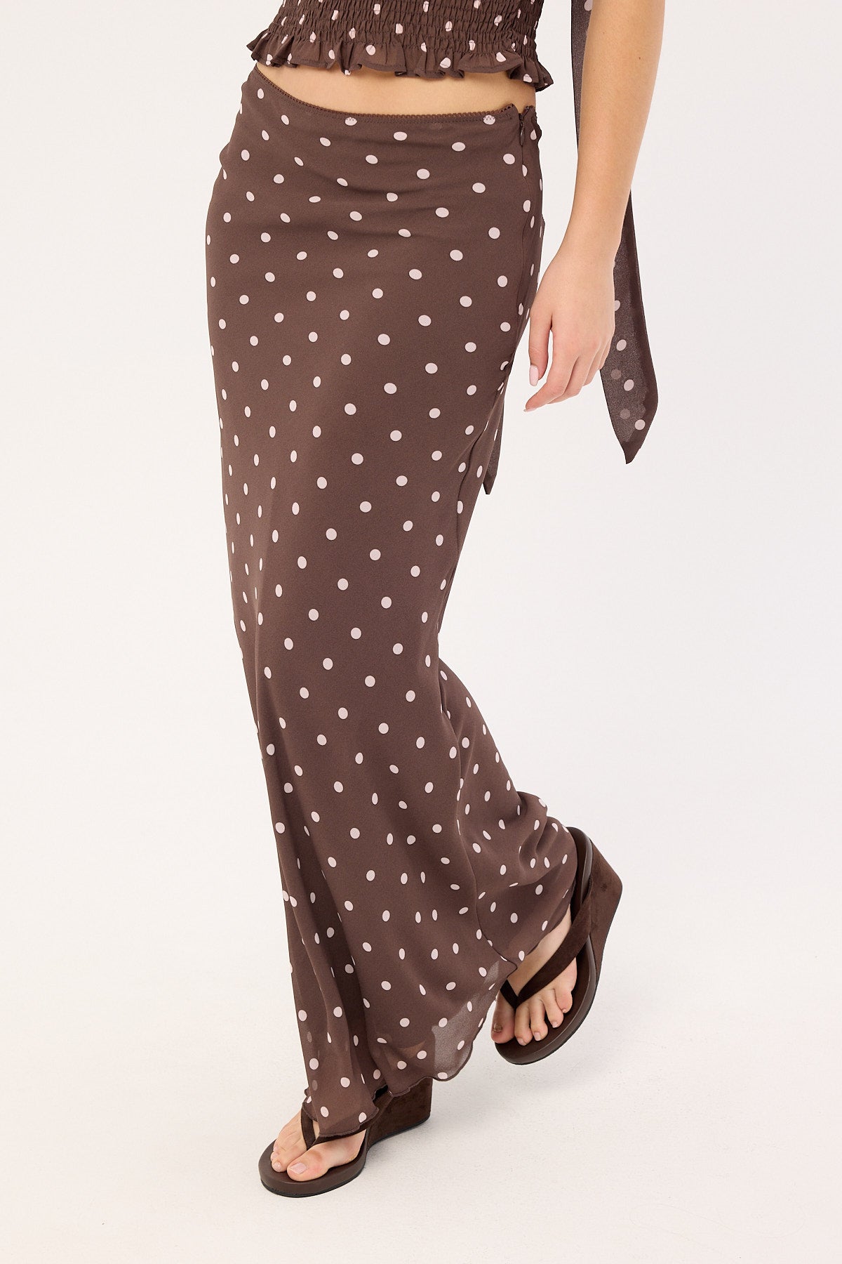 Perfect Stranger Polka Wish Maxi Skirt Brown