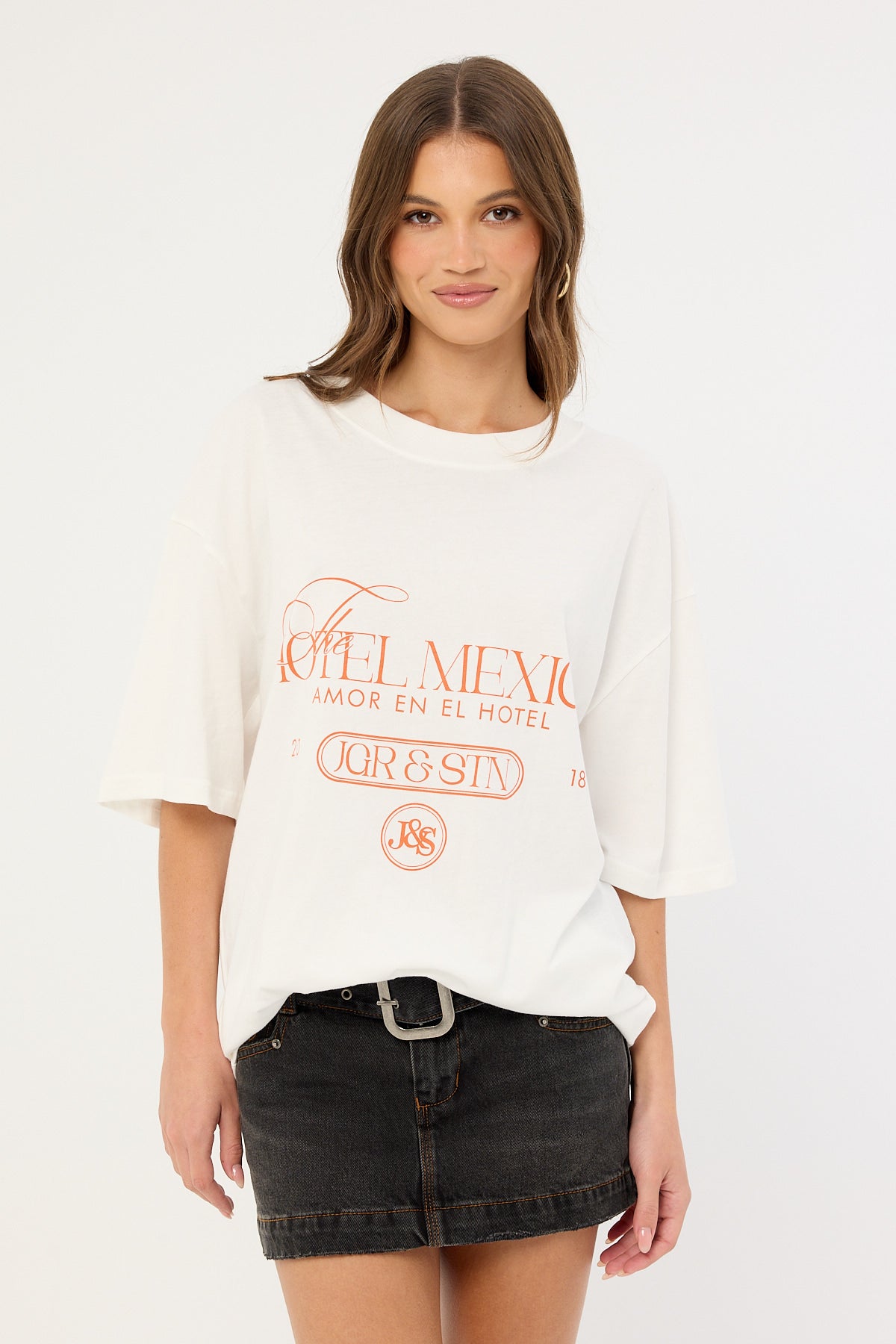 Jgr & Stn Hotel Mexico Oversized T-Shirt White