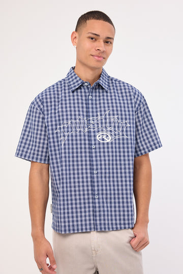 Rusty Plaid 182 Short Sleeve Shirt Dark Blue
