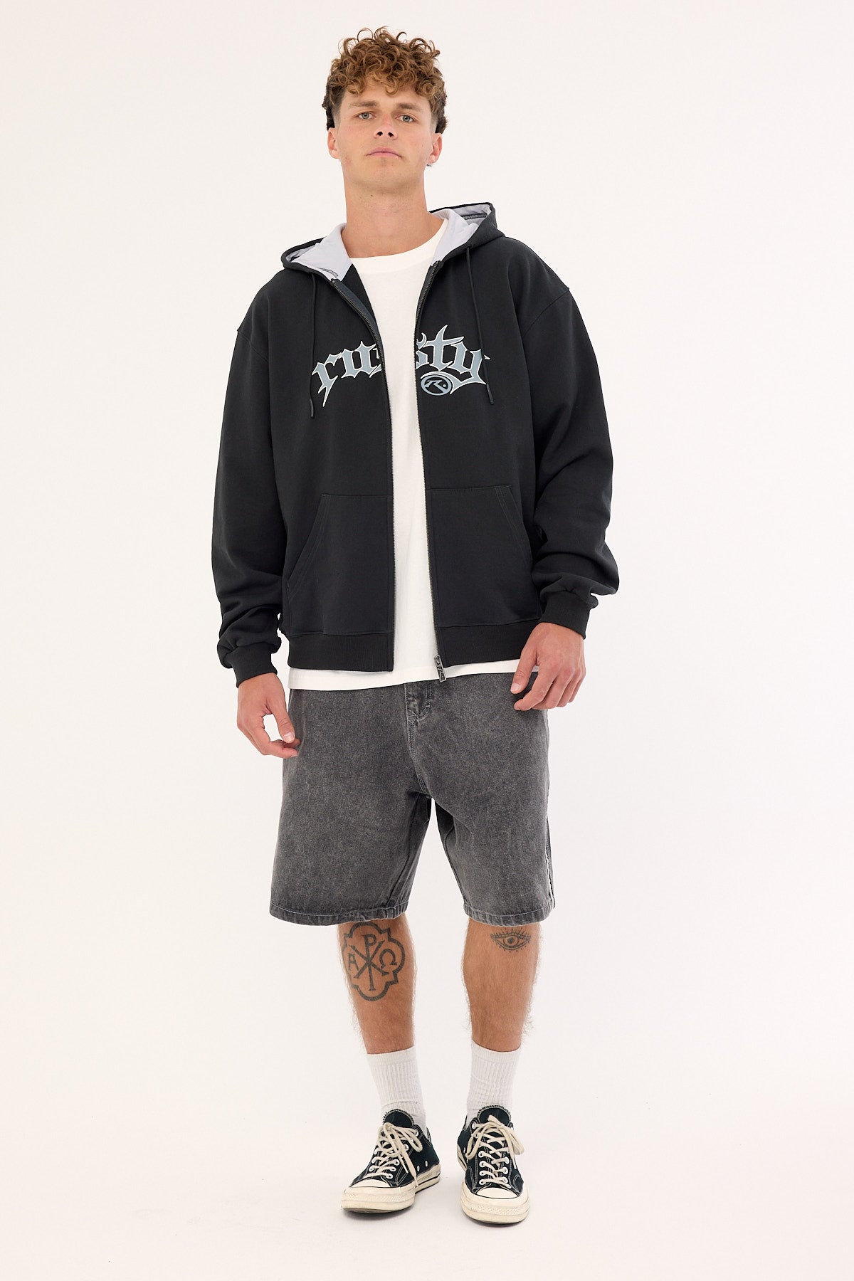 Rusty Monty Zip Through Hooded Fleece Carbon