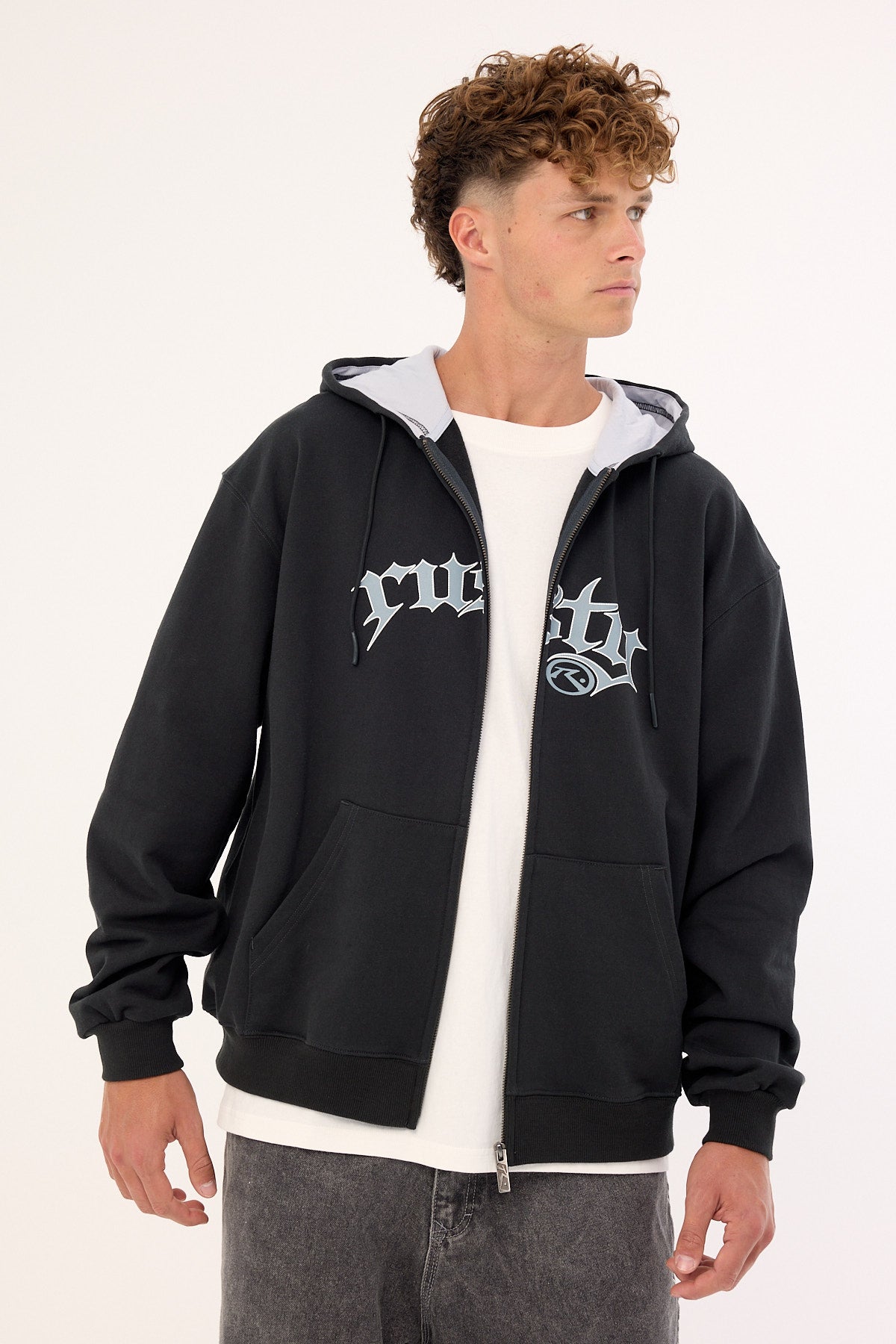 Rusty Monty Zip Through Hooded Fleece Carbon