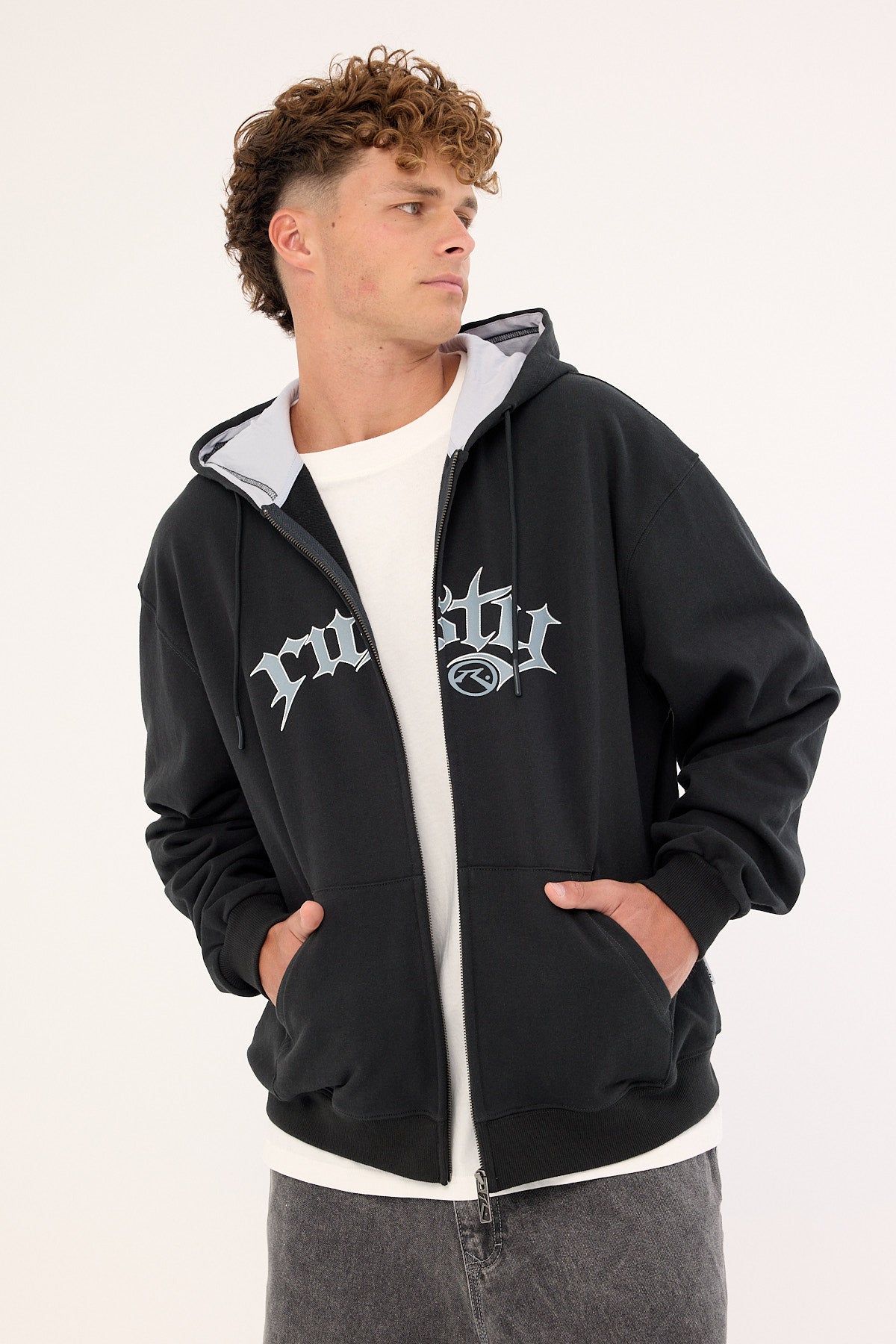 Rusty Monty Zip Through Hooded Fleece Carbon