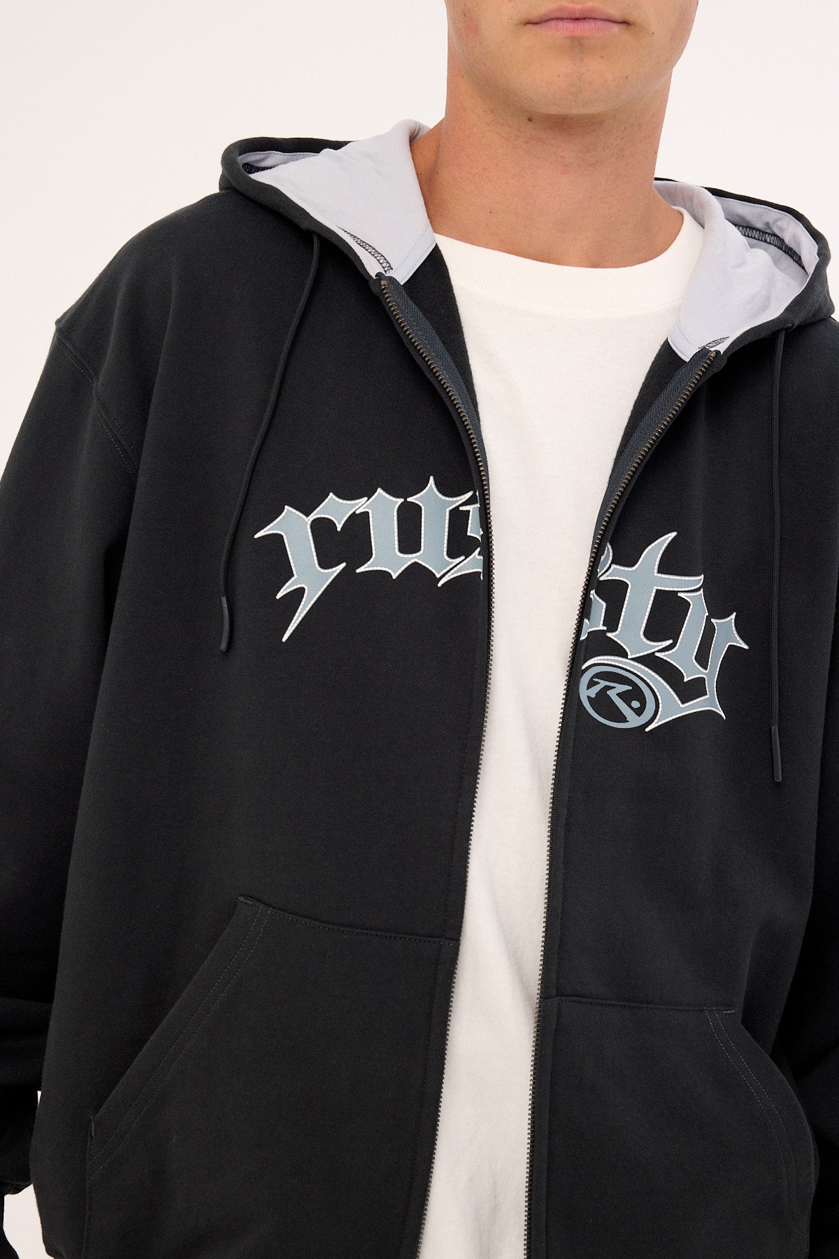 Rusty Monty Zip Through Hooded Fleece Carbon