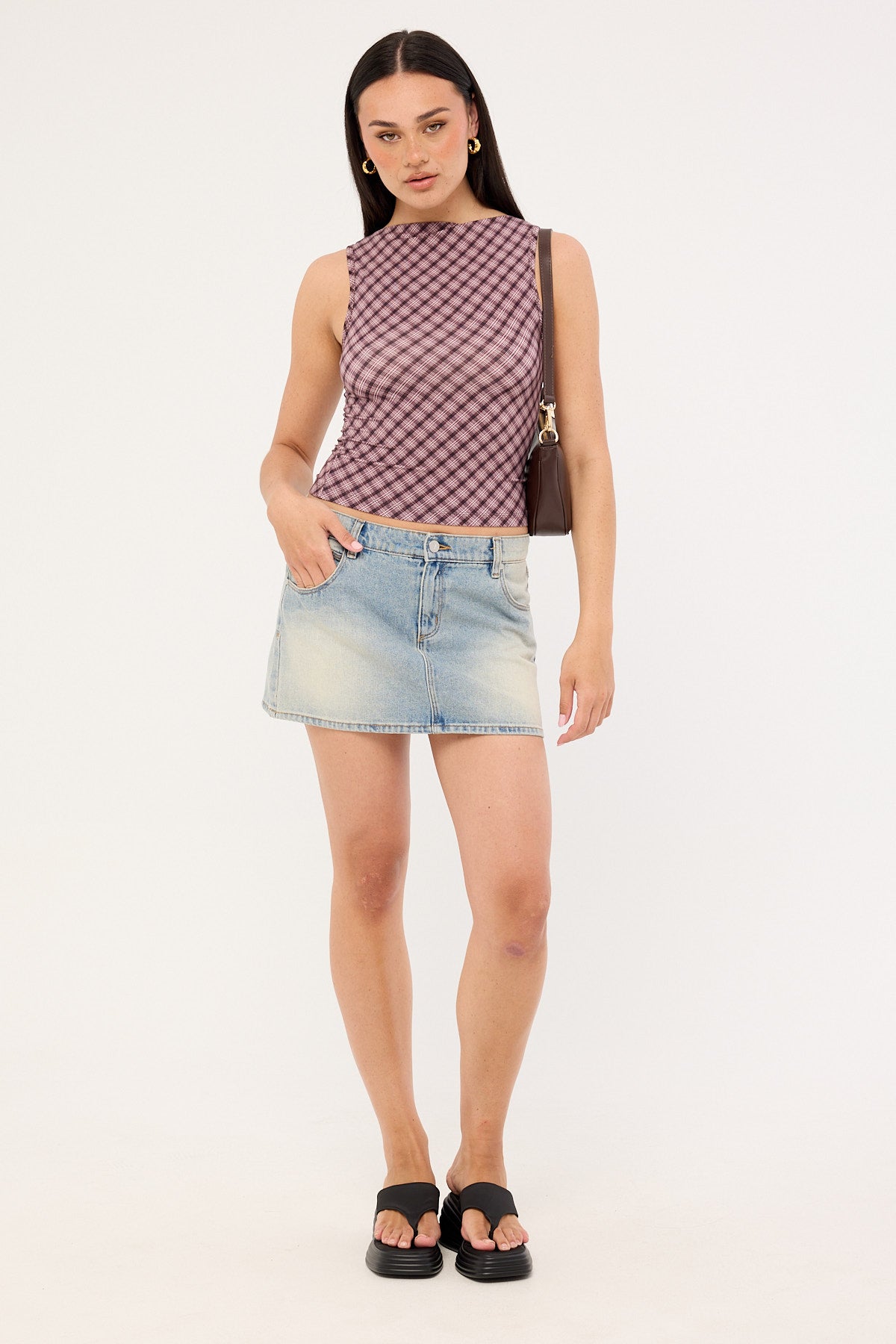 Thrills Adorned Check Tank Coffee