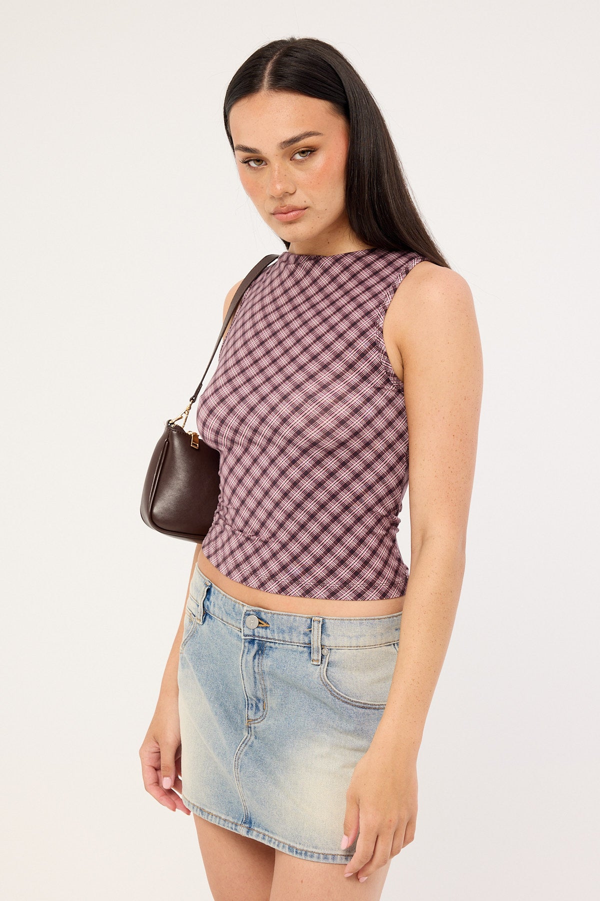 Thrills Adorned Check Tank Coffee