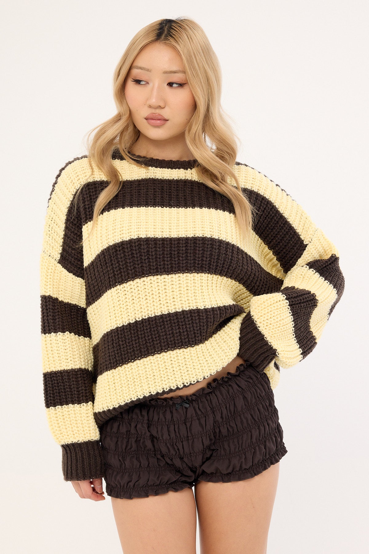Luck & Trouble Ellis Stripe Knit Jumper Brown / Butter Stripe