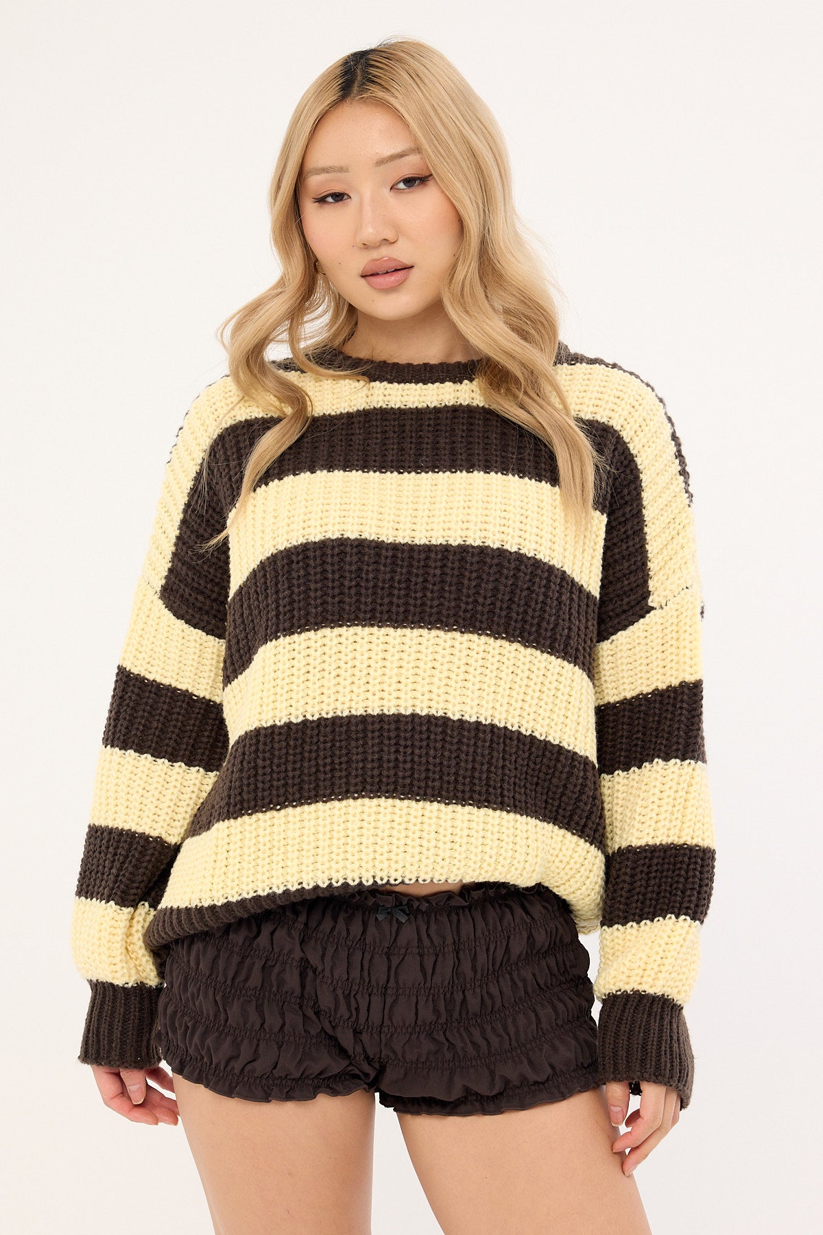 Luck & Trouble Ellis Stripe Knit Jumper Brown / Butter Stripe