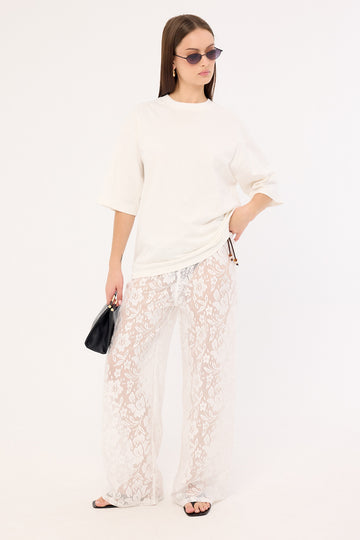 Luck + Trouble Yuri Mid Rise Lace Pant White