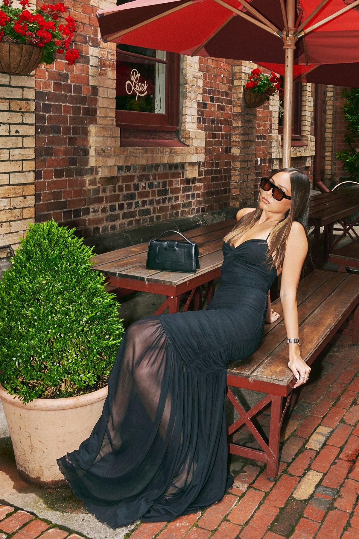 Luck & Trouble Mae Recycled Mesh Maxi Dress Black