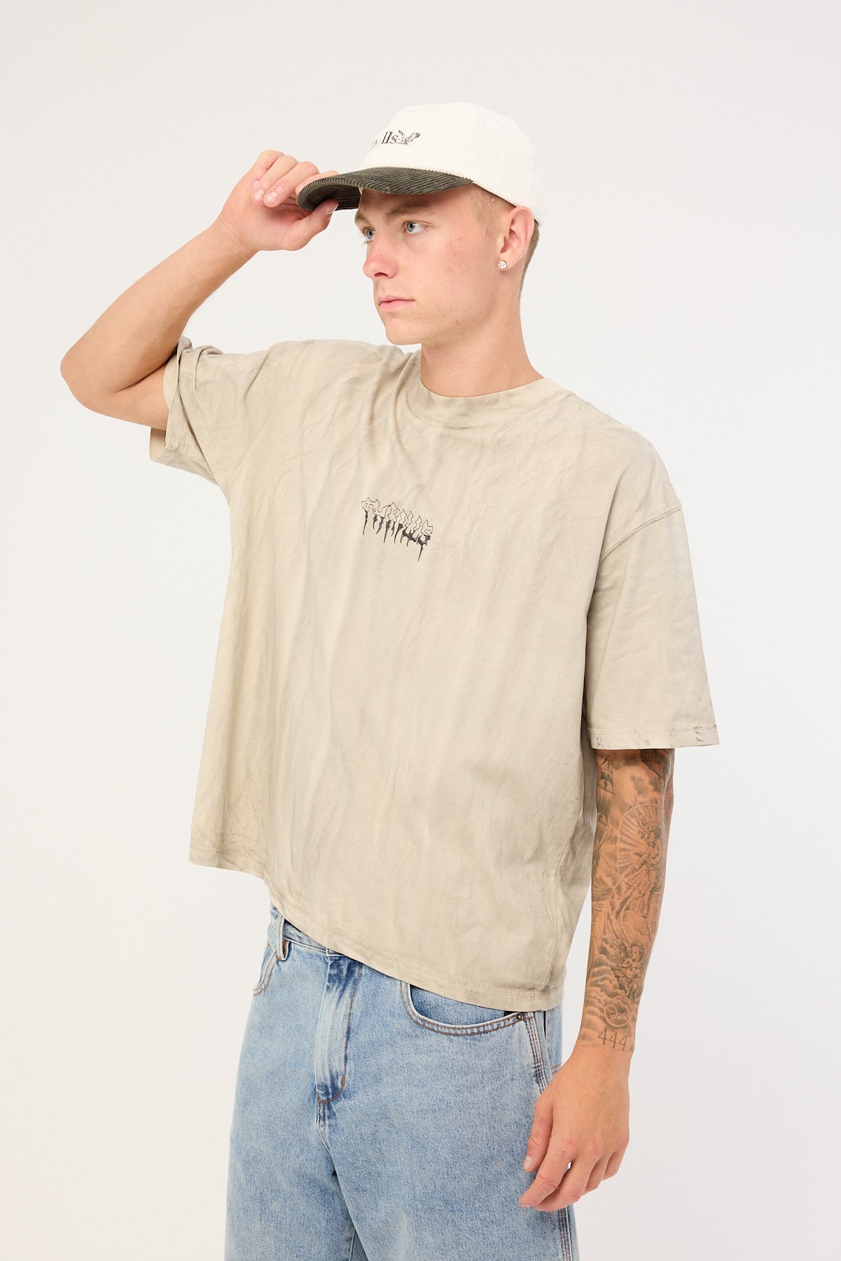 Thrills Cut And Shattered Box Oversize Tee Marble Heritage White